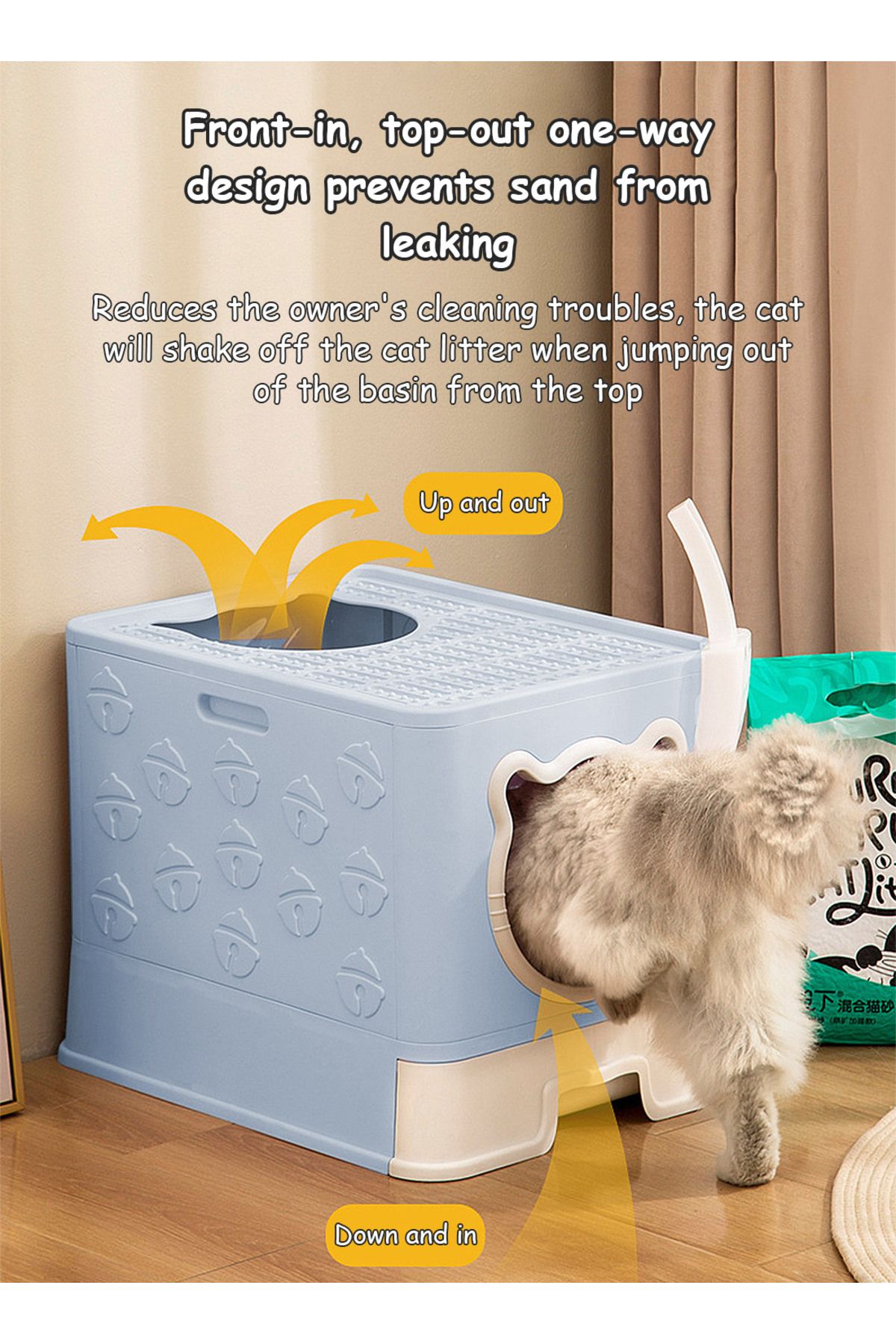 KidLe-صندوق قمامة قطط كبير قابل للطي مع غطاء، سهل التنظيف، صندوق مغلق مضاد للتناثر، صندوق مرحاض قطط 2