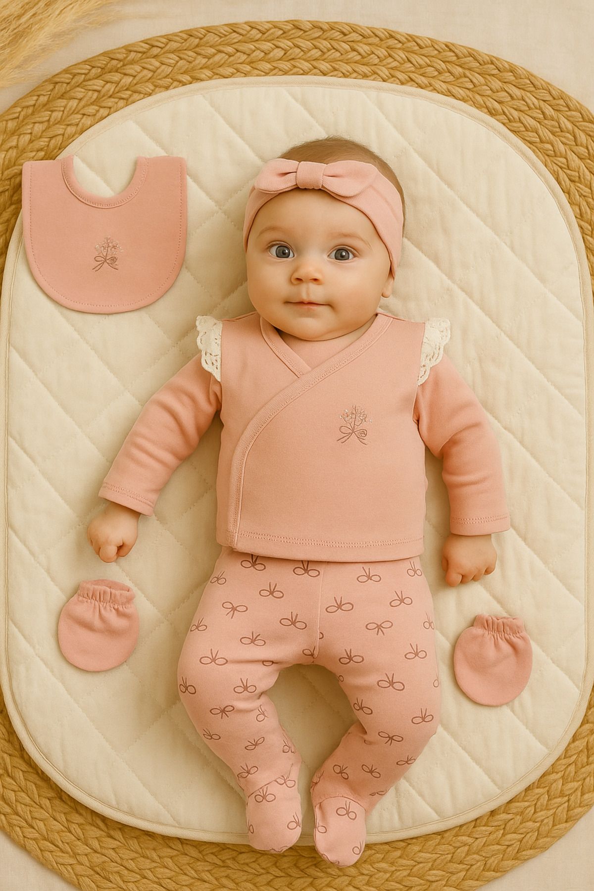 ENİA BABY Kız Bebek Yenidoğan Organik Hastane Çıkış Seti