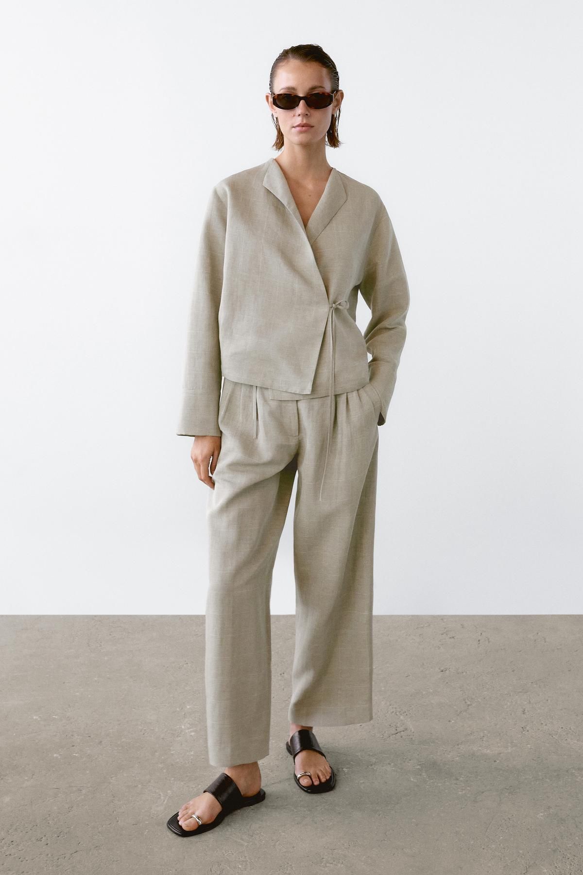 Massimo Dutti Keten karışımlı kareli kimono