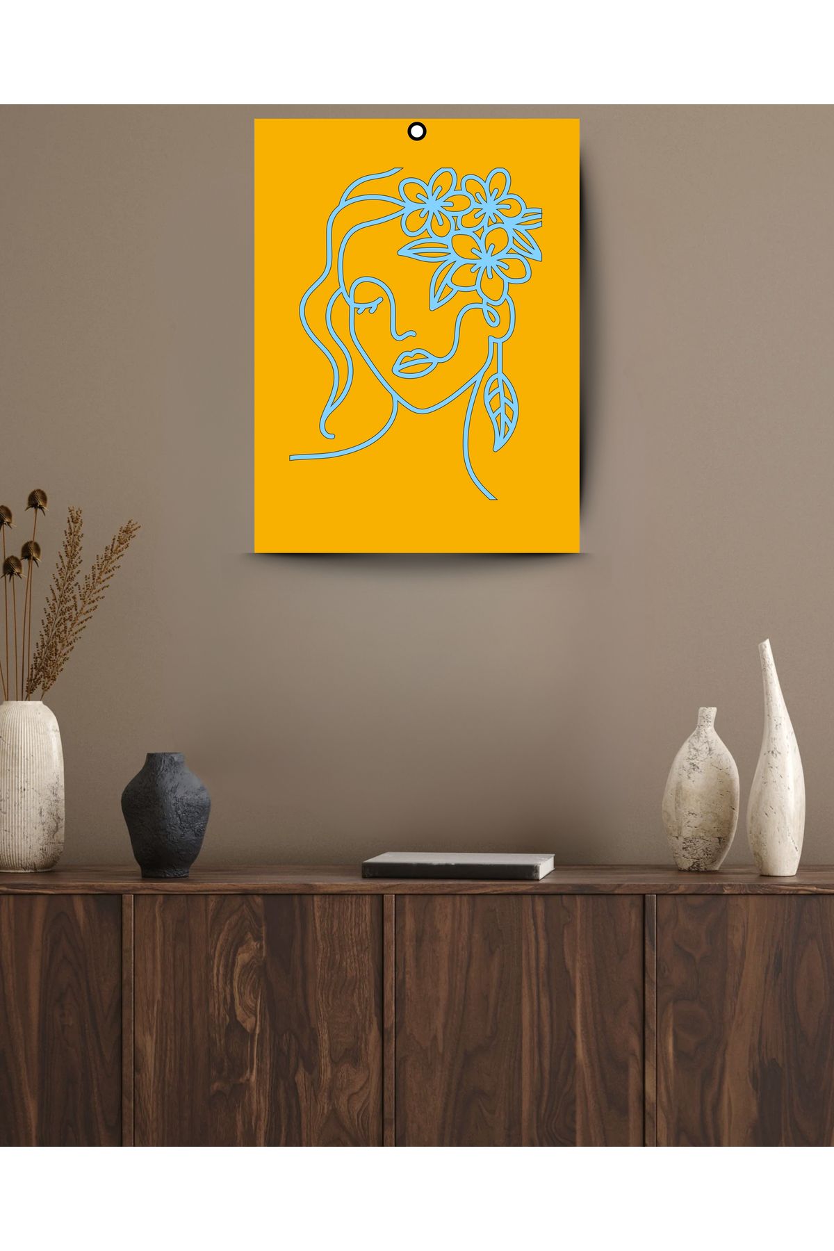 Grand Fine Art Çerçevesiz Lazer Kesim Mdf Desen/Mdf Zemin Tablo Kadın Yüzü ve Çiçek