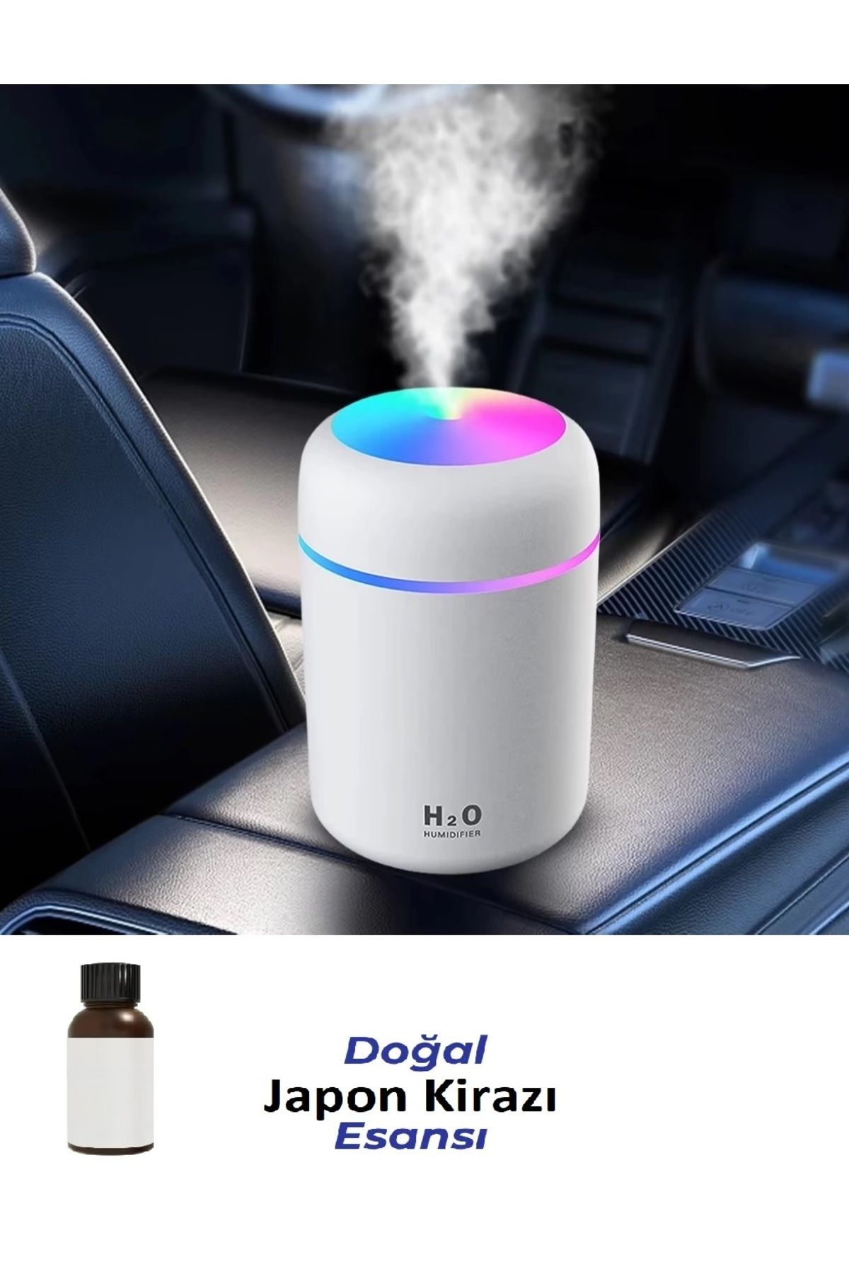 Modifiyum 300ml Araç Içi Usb Kablolu Oto Kokusu RGB Led Işıklı Hava Nemlendirici - Beyaz