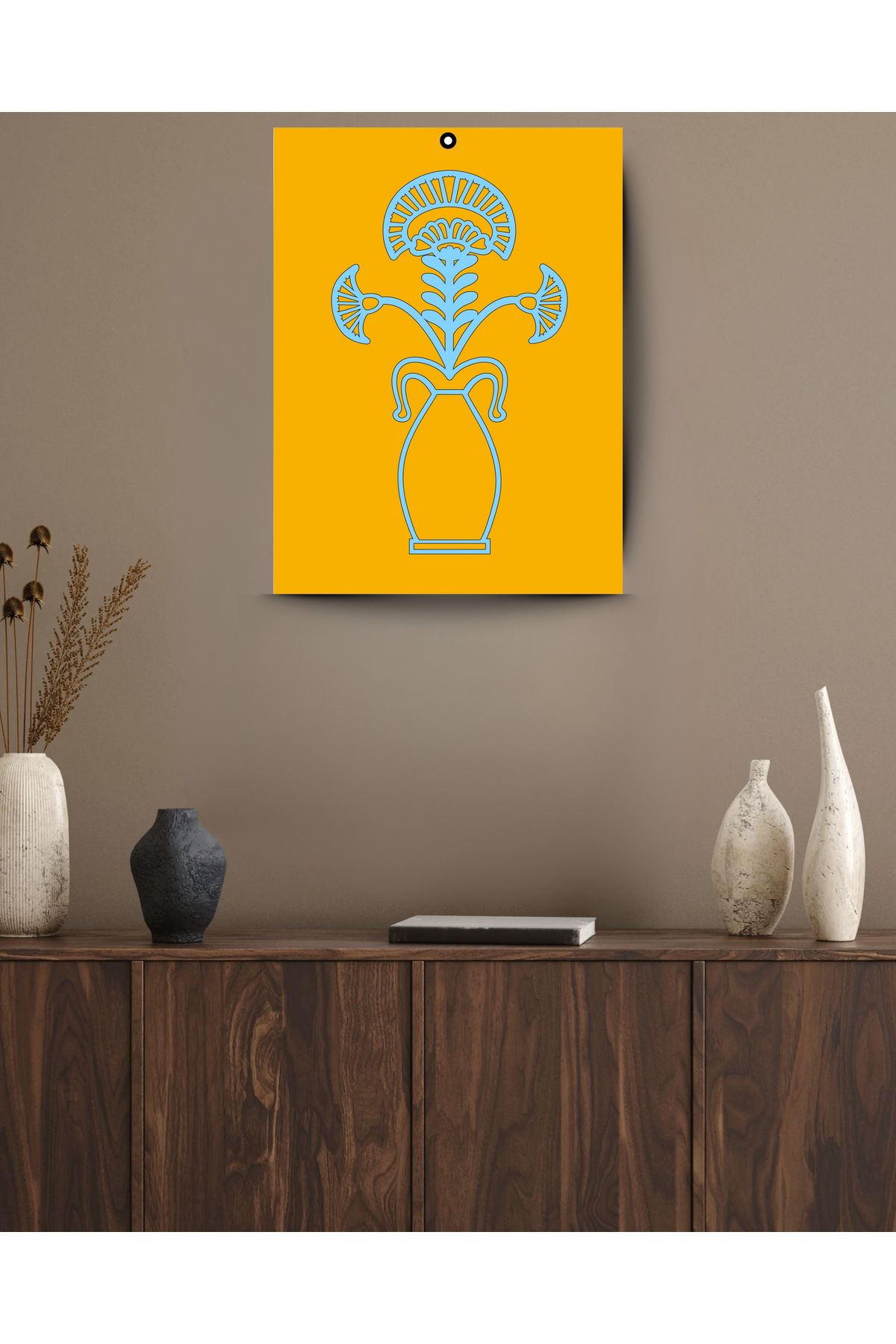 Grand Fine Art Çerçevesiz Lazer Kesim Mdf Desen/Mdf Zemin Tablo Vazo ve Çiçek