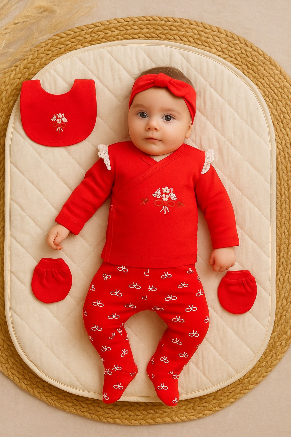 ENİA BABY Kız Bebek Yenidoğan Organik Hastane Çıkış Seti