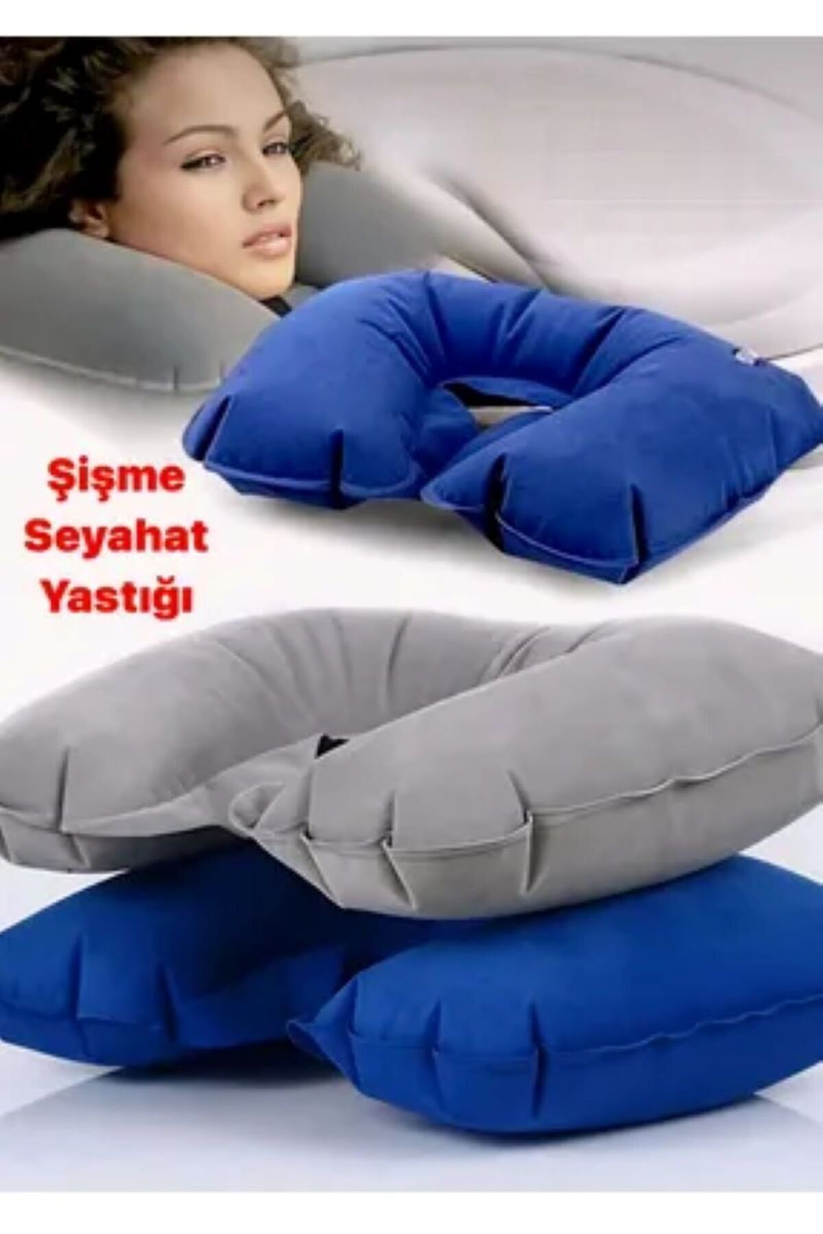 Modifiyum Gri Oto Seyahat Yastığı Araç Şişme Yolculuk Yastığı Şişme Yastık - Gri - 1 adet