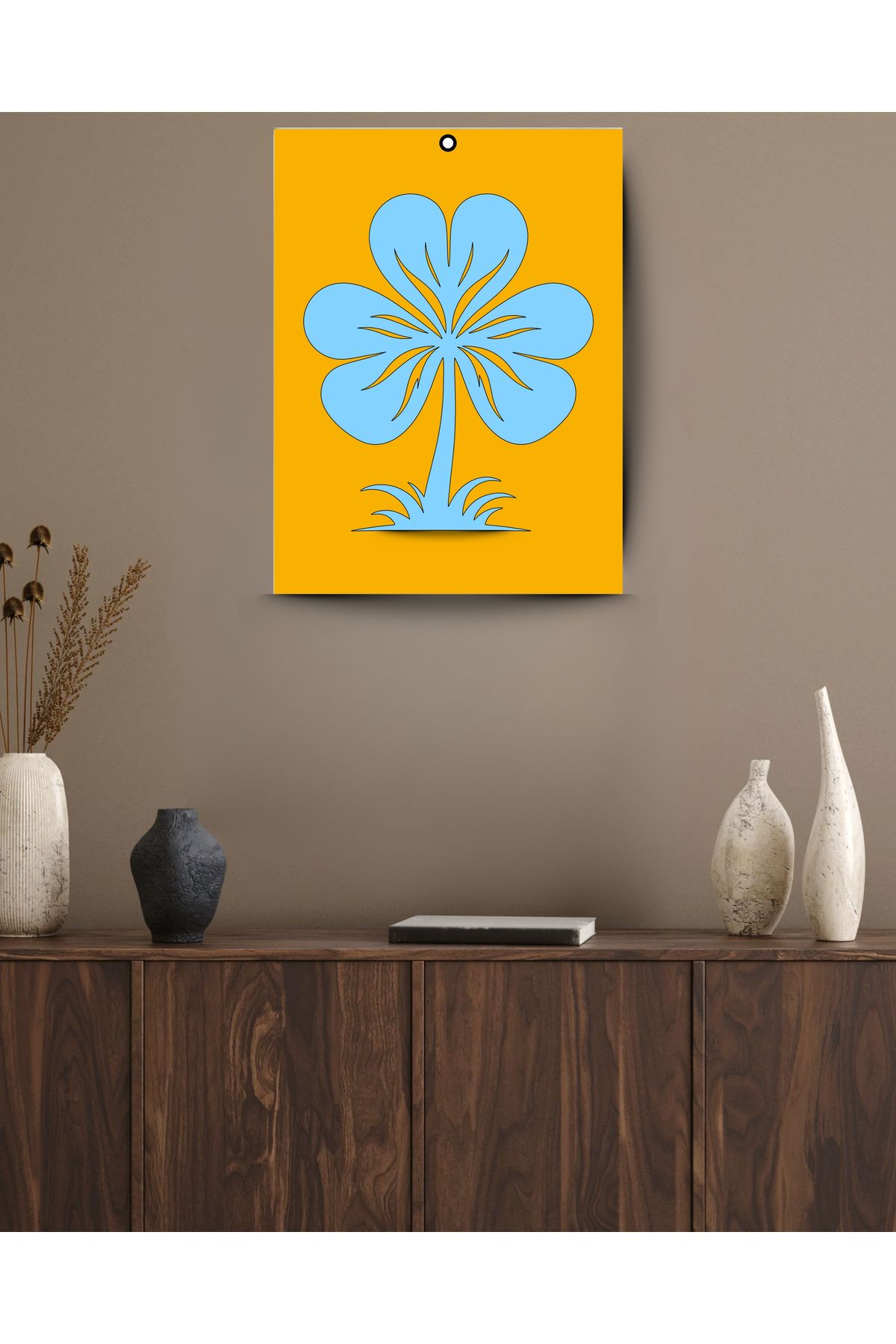 Grand Fine Art Çerçevesiz Lazer Kesim Mdf Desen/Mdf Zemin Tablo Yonca Bitkisi