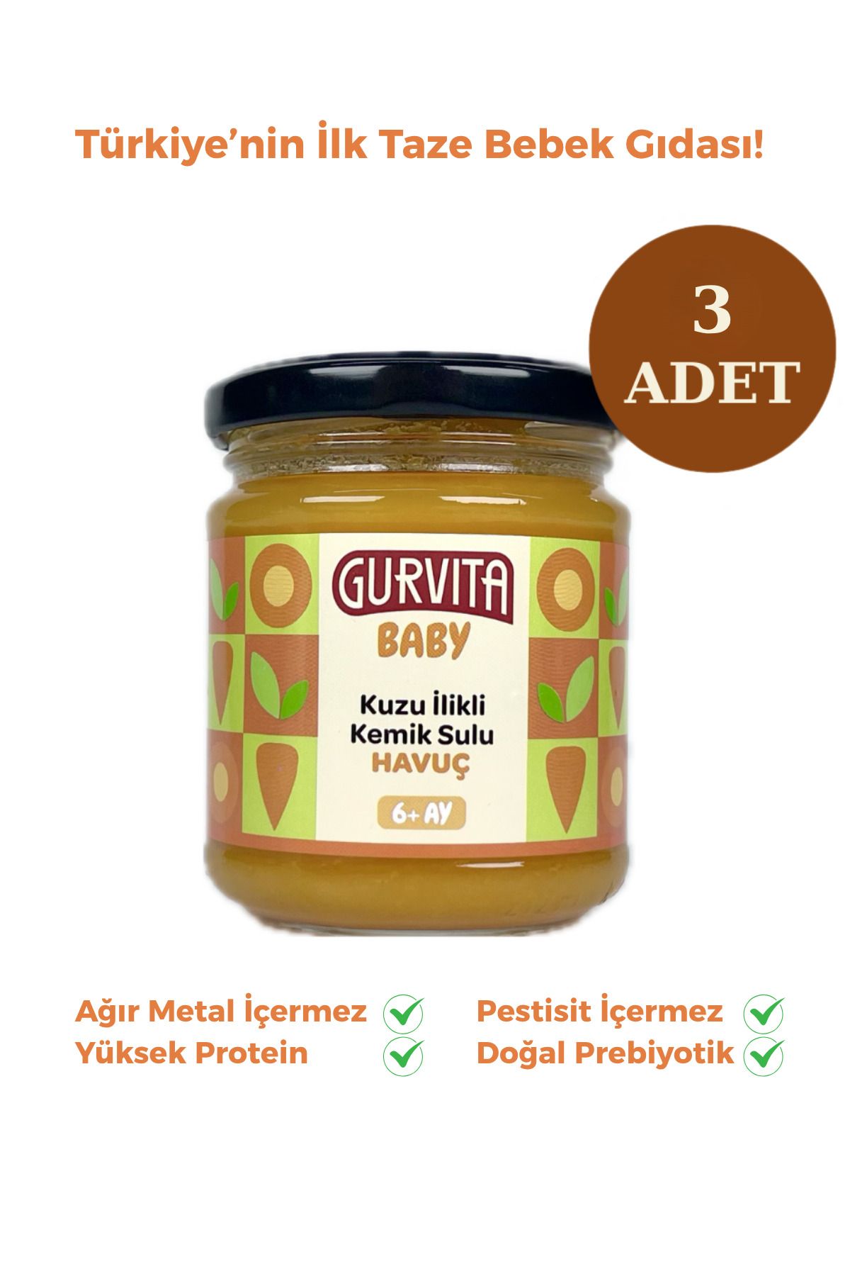 Gurvita Baby Kuzu İlikli Kemik Sulu Havuç 165 gr 3 adet