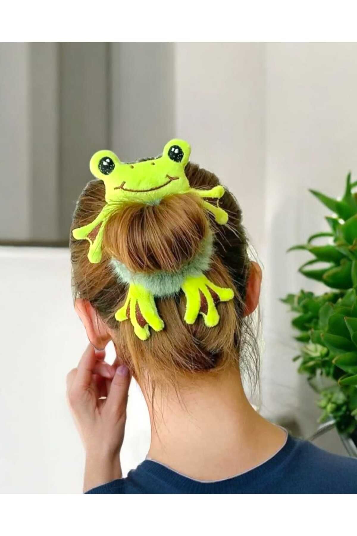 Öze Aksesuar KURBAĞA PELUŞ SİMİT TOKA PELUŞ TOPUZ TOKASI YEŞİL PELUŞ TOKA