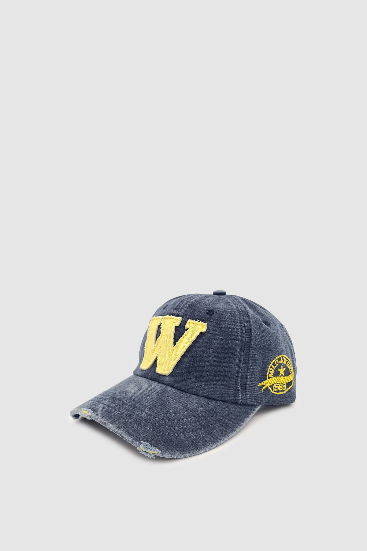 Wuclo Vintage Tarz Yıpratmalı W Nakışlı Unisex Spor, Günlük ve Outdoor Şapka / Kep Lacivert