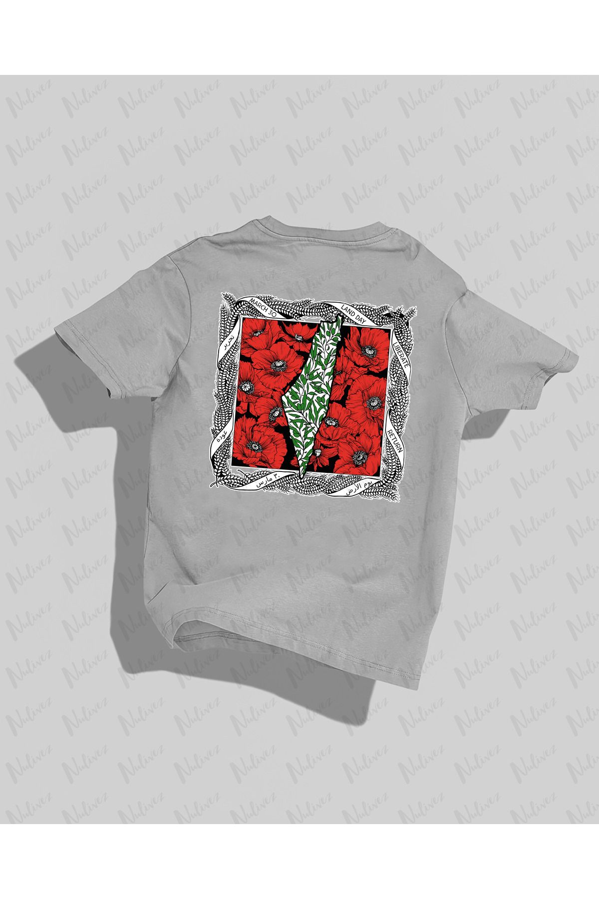 Nulivez Filistin Tasarımı Sırt Baskılı Yüksek Kalite Kompakt Unisex Oversize T-Shirt