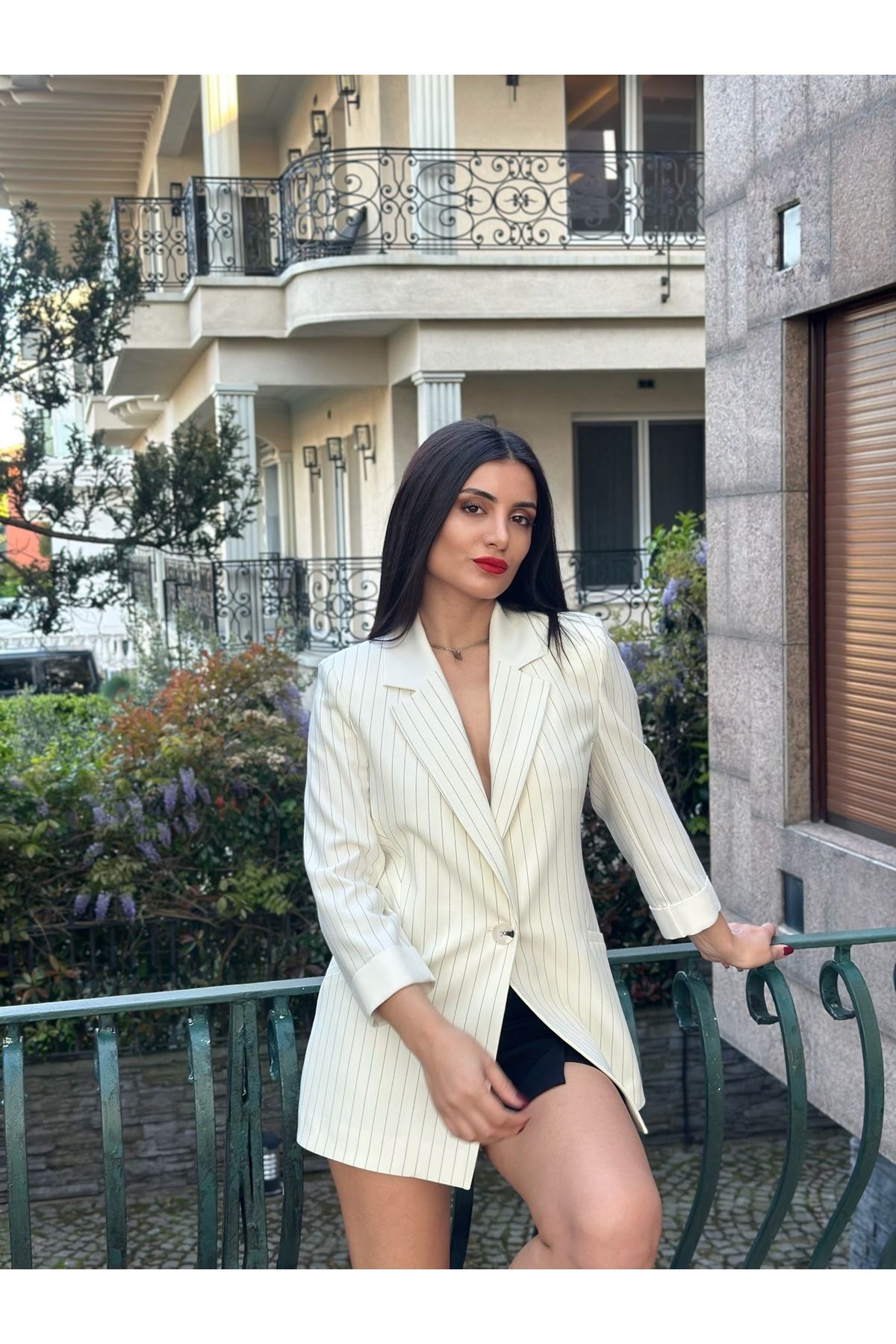 FemiChic Çizgili Oversize Blazer Ceket