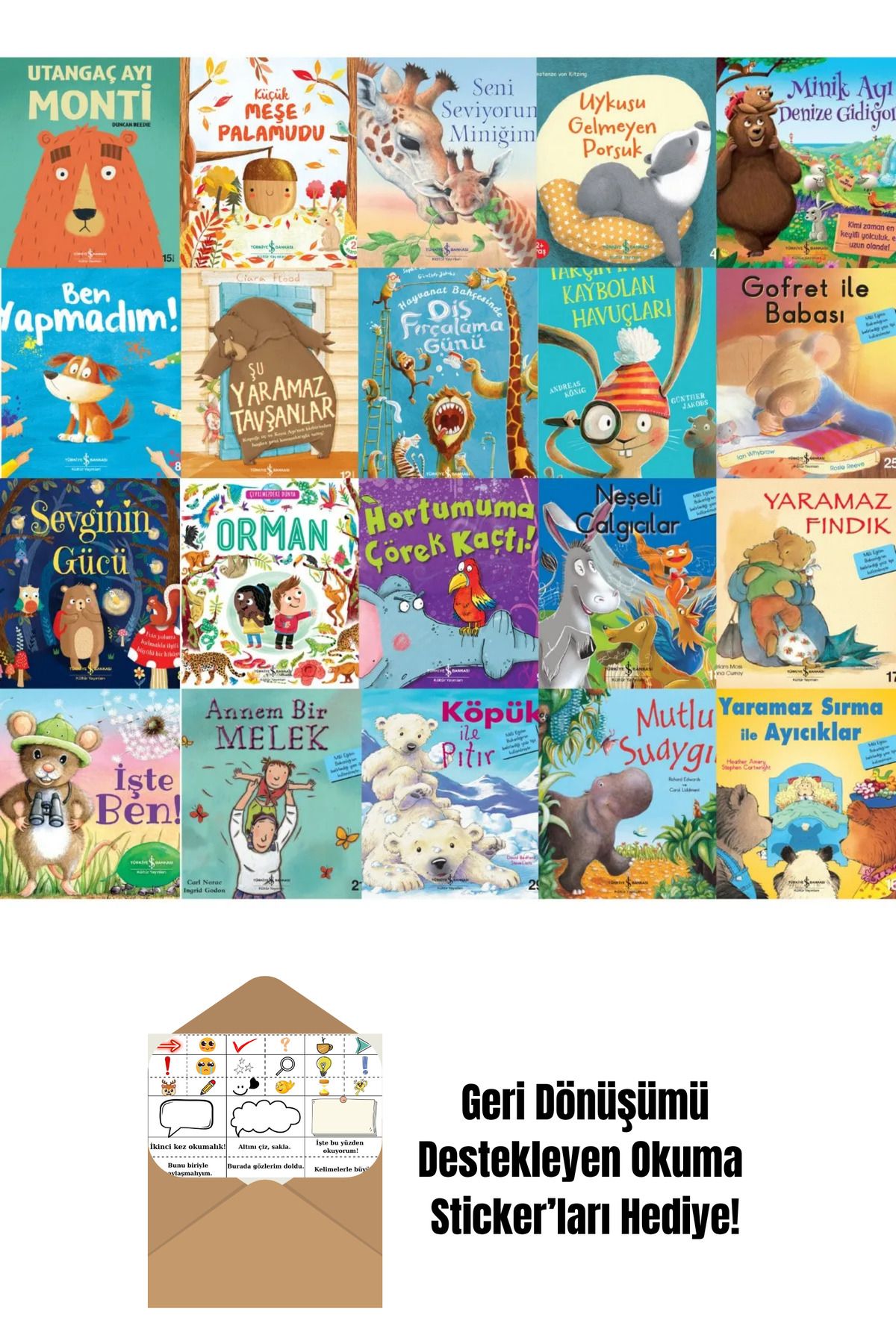 TÜRKİYE İŞ BANKASI KÜLTÜR YAYINLARI Utangaç Ayı Monti Küçük Meşe Palamudu 20 Kitap Set + Okuma Sticker'ları