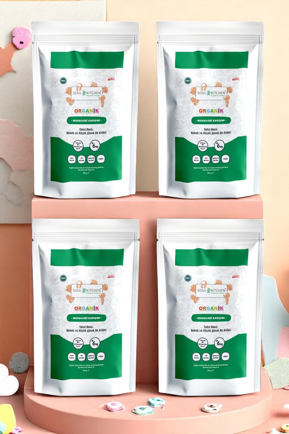 Soul Kitchen Organik Ürünler (4'LÜ SET) - B1 Vitaminli Organik Muhallebi Karışımı Tahıl Bazlı Bebek Ek Gıdası