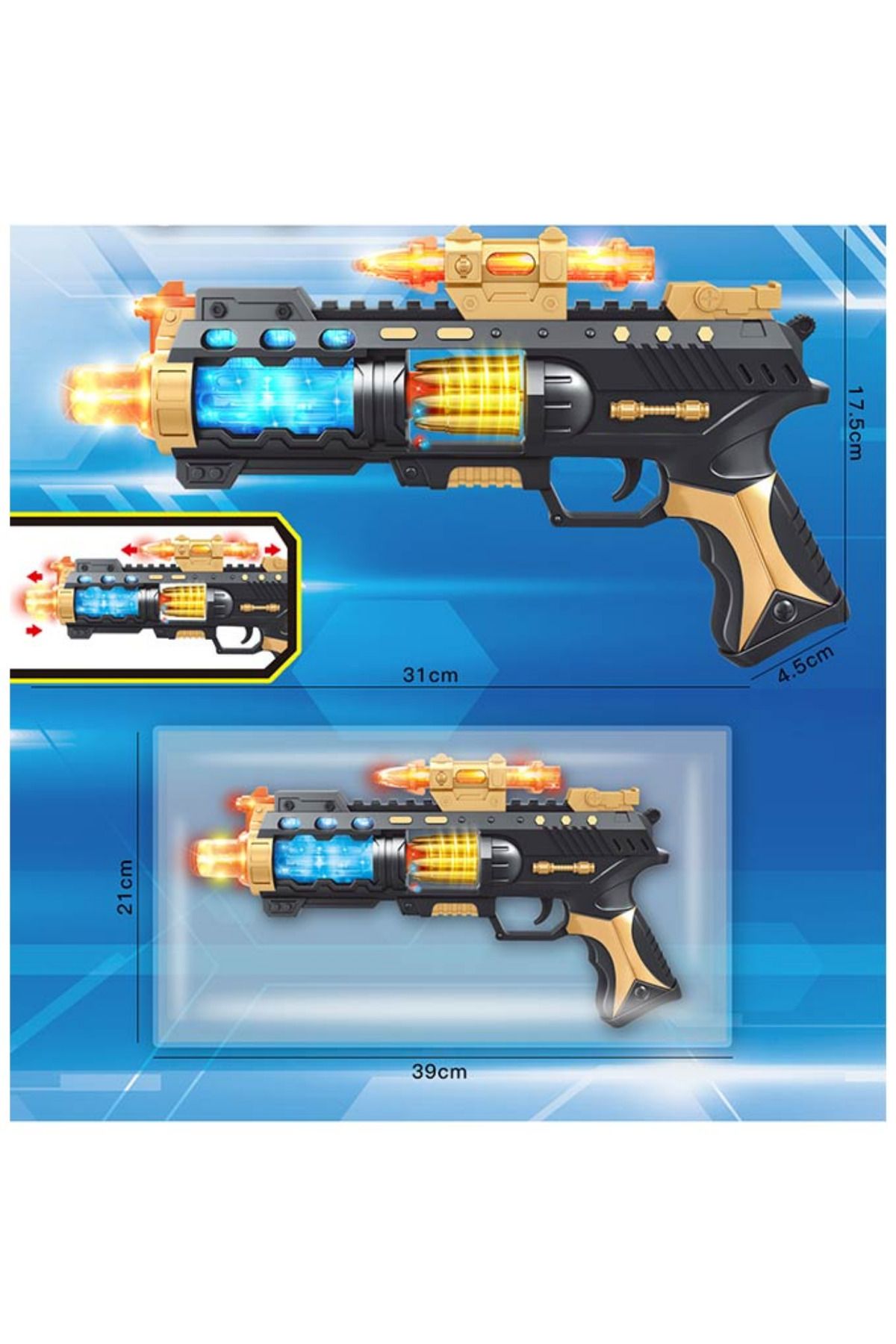LRS STORE Oyuncak Tabanca -Pilli-Işıklı-Sesli-Hareketli Uzay Tabancası Blaster Kaliteli