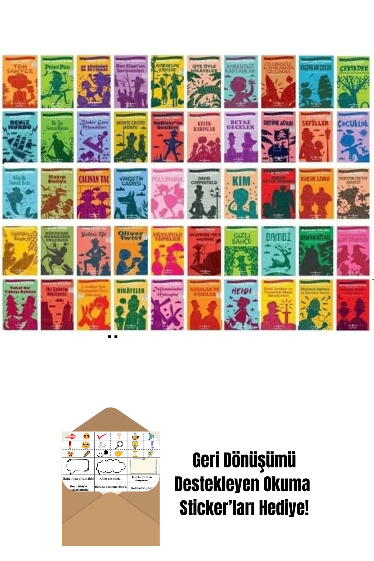 TÜRKİYE İŞ BANKASI KÜLTÜR YAYINLARI İlköğretim İçin 50 Kitaplık Dünya Çocuk Klasikleri Seti + Okuma Sticker'ları