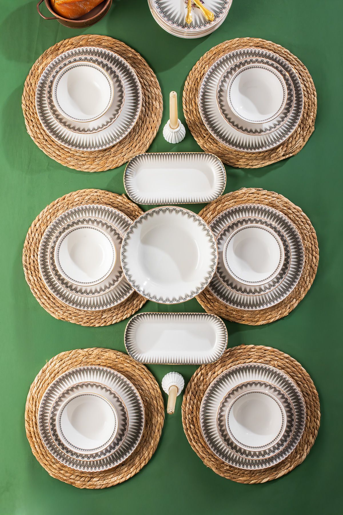 Perotti Antique Altın yaldızlı Stoneware Yemek Takımı 27 Parça 6 Kişilik Yemek Seti