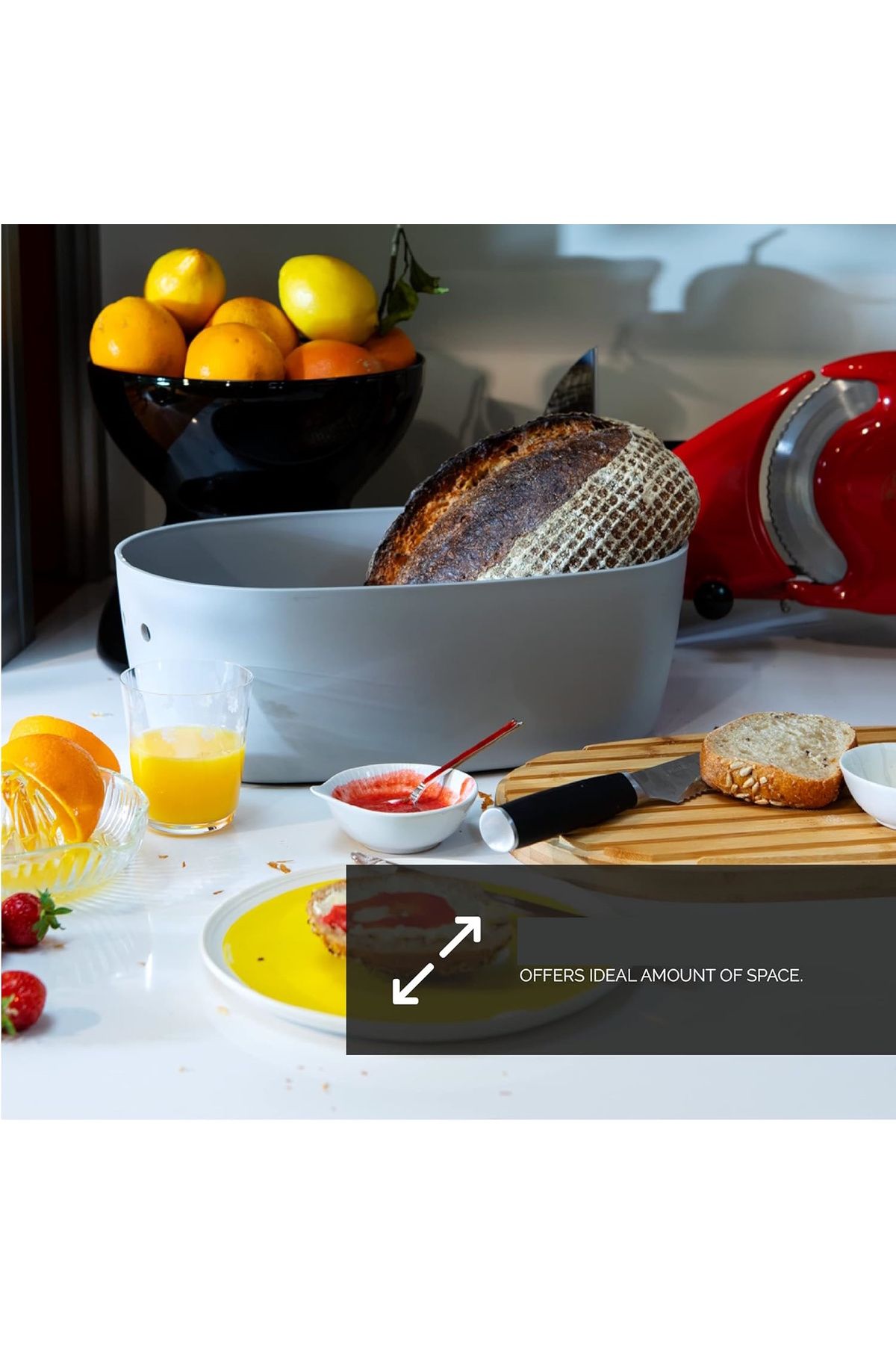 Dolce Mare-Polypropylene bread box with bamboo lid, chopper, DOLCE MARE, 38.1x25.4x15.2 cm, rectangular, Gray 5