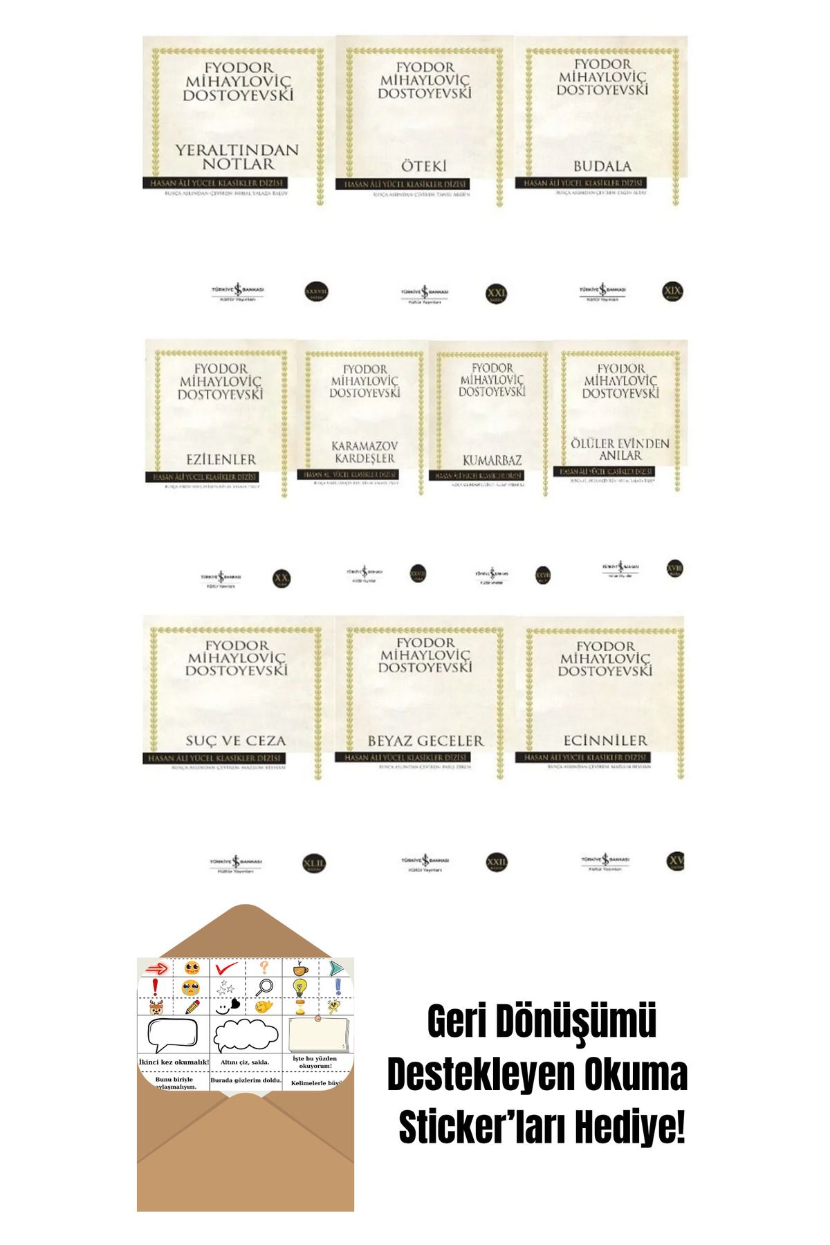 TÜRKİYE İŞ BANKASI KÜLTÜR YAYINLARI Karamazov Kardeşler Suç ve Ceza 10 Kitap Set + Okuma Sticker'ları
