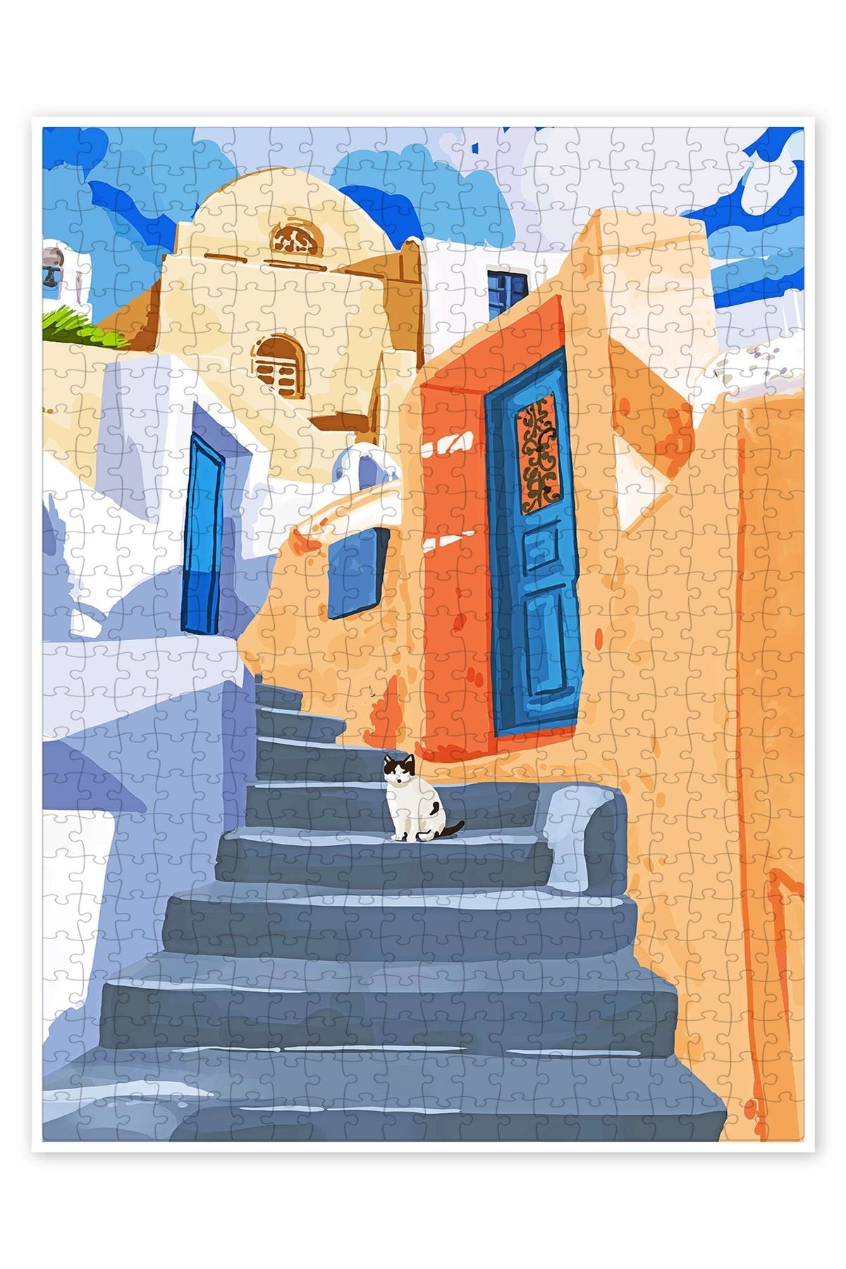 Jeronkarji Yunanistan'da Kedi 500 Parça Puzzle Yapboz Şehir Manzara Temalı Hobilik