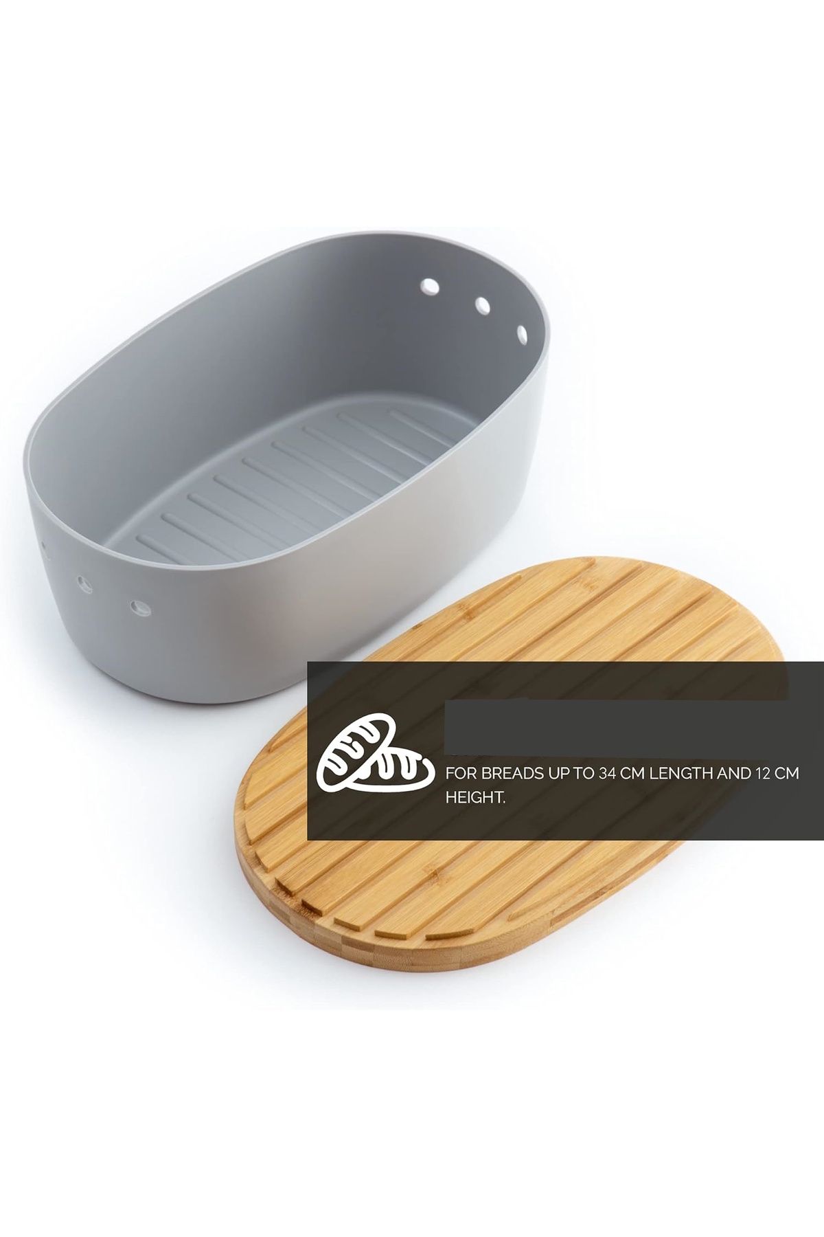 Dolce Mare-Polypropylene bread box with bamboo lid, chopper, DOLCE MARE, 38.1x25.4x15.2 cm, rectangular, Gray 3