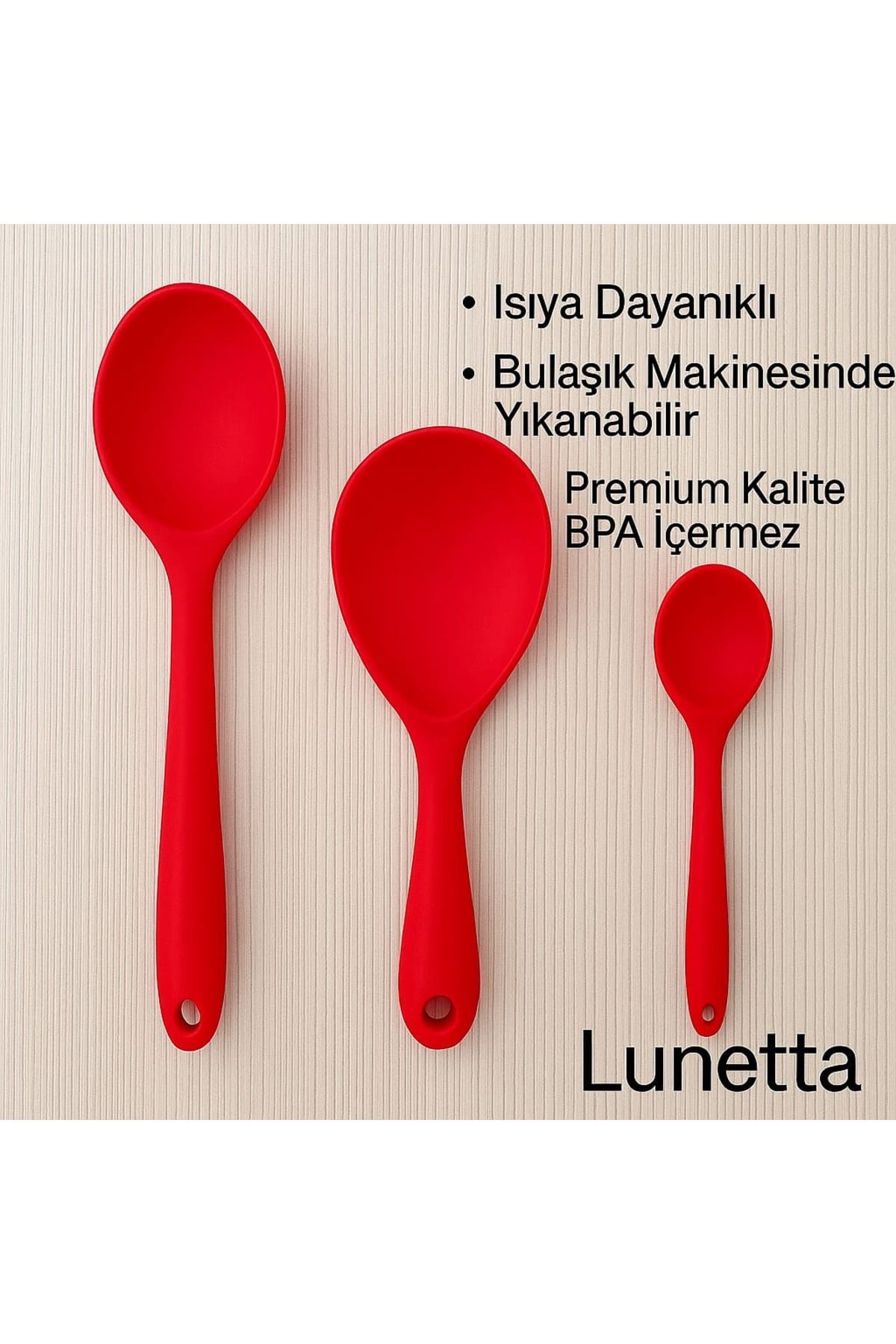 Lunetta 3’lü Silikon Kașık Seti Sert Ve Isıya Dayanıklı Silikon Set