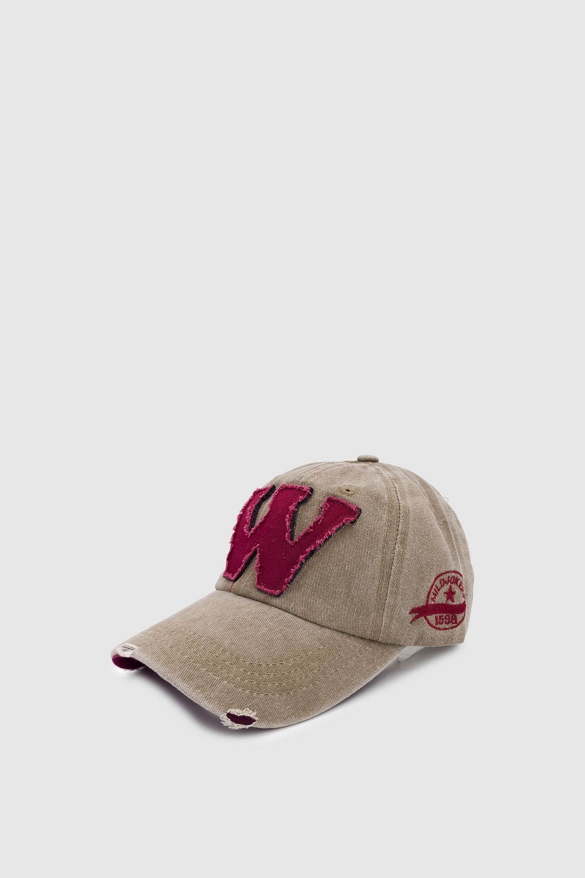 Wuclo Vintage Tarz Yıpratmalı W Nakışlı Unisex Spor, Günlük ve Outdoor Şapka / Kep Vizon