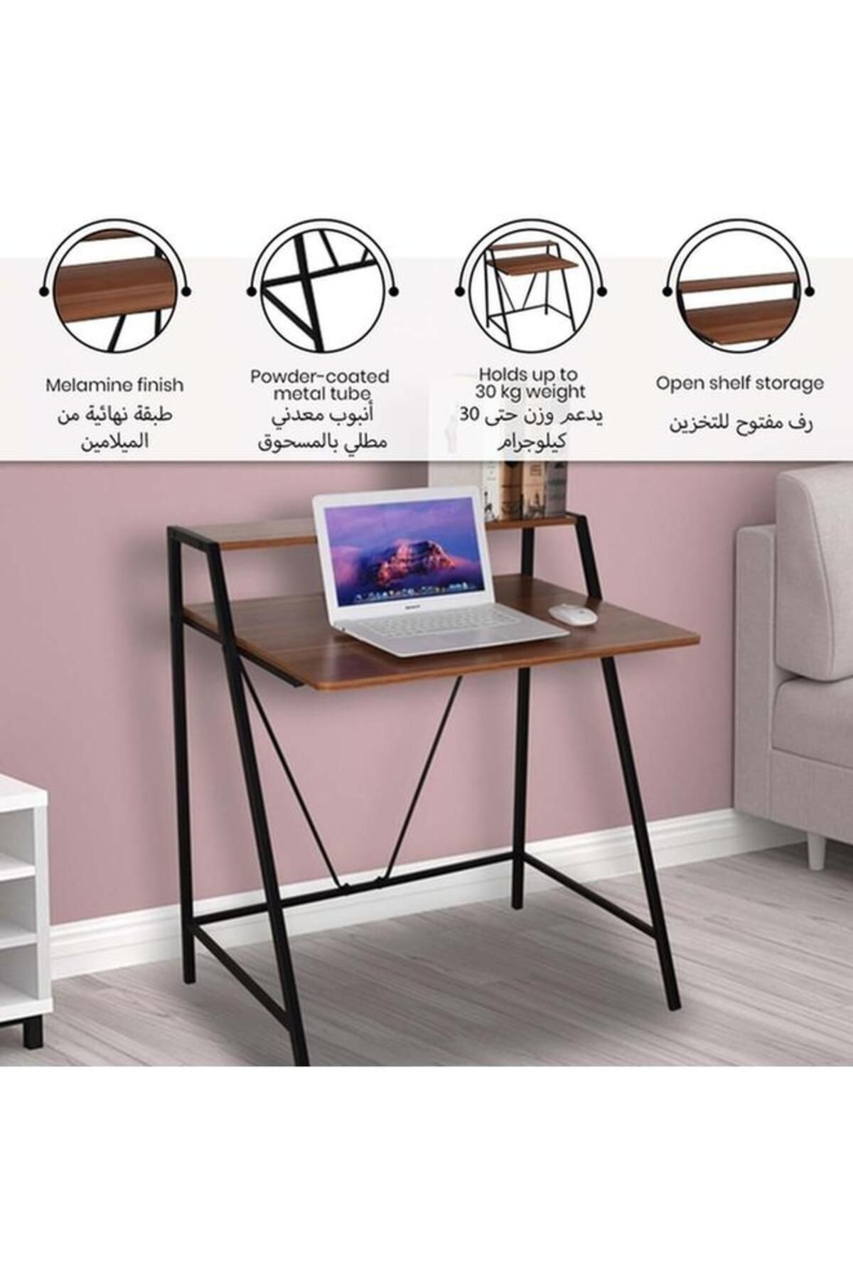 Generic-Micasa Rectangular Shape Computer Desk Walnut and Black 5