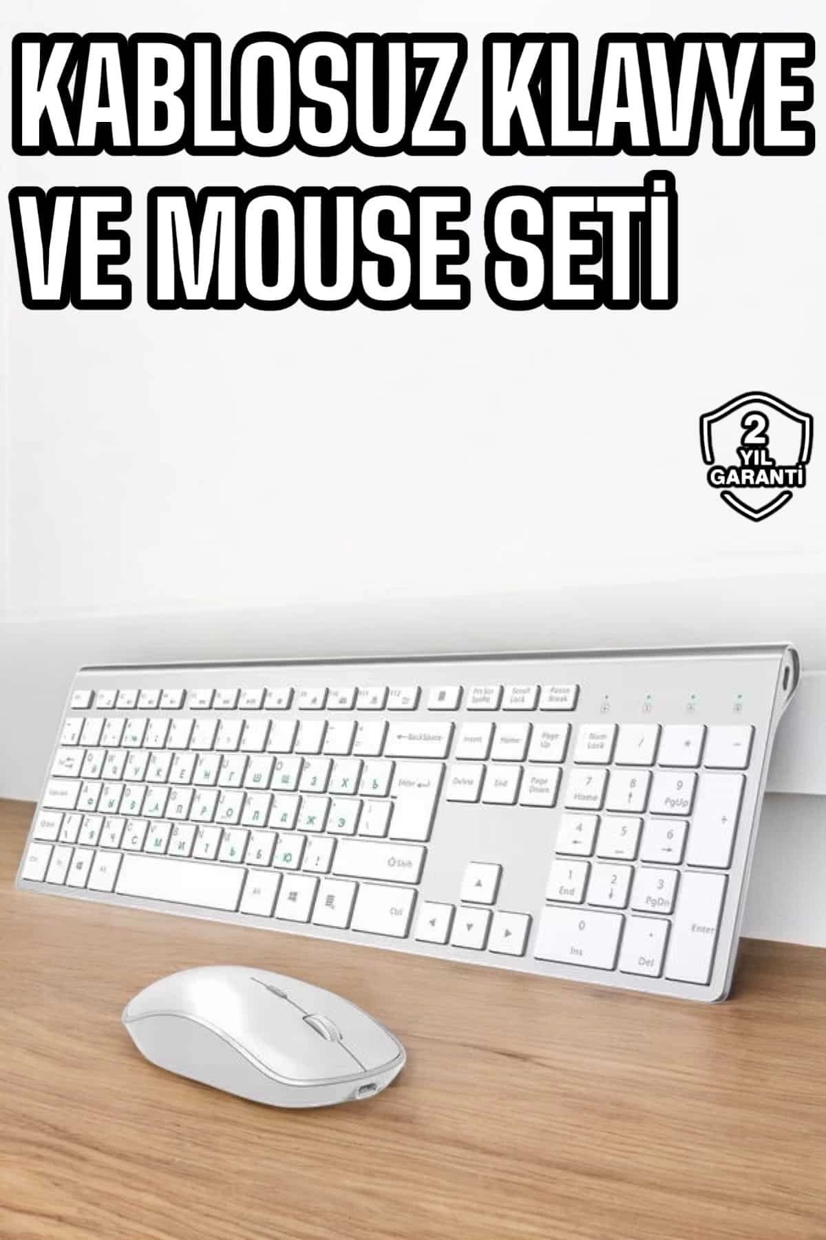 feifei Beyaz Kablosuz Klavye Fare Seti Kablosuz Fare Usb Alıcı Pc Uyumlu