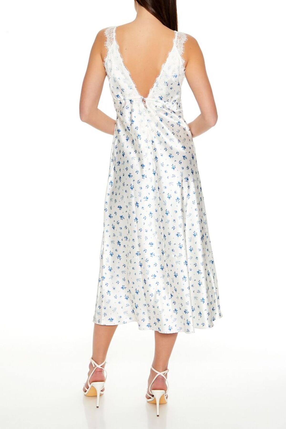 Forever 21 Dantel Kenarlı Çiçek Desenli Midi Elbise