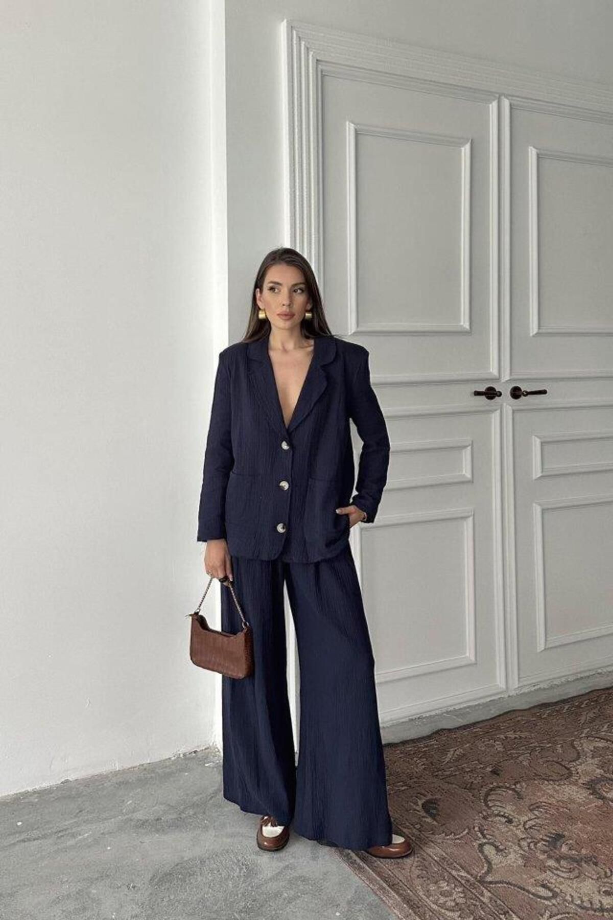 MAREANDPANDA Lacivert Oversize Müslin Takım