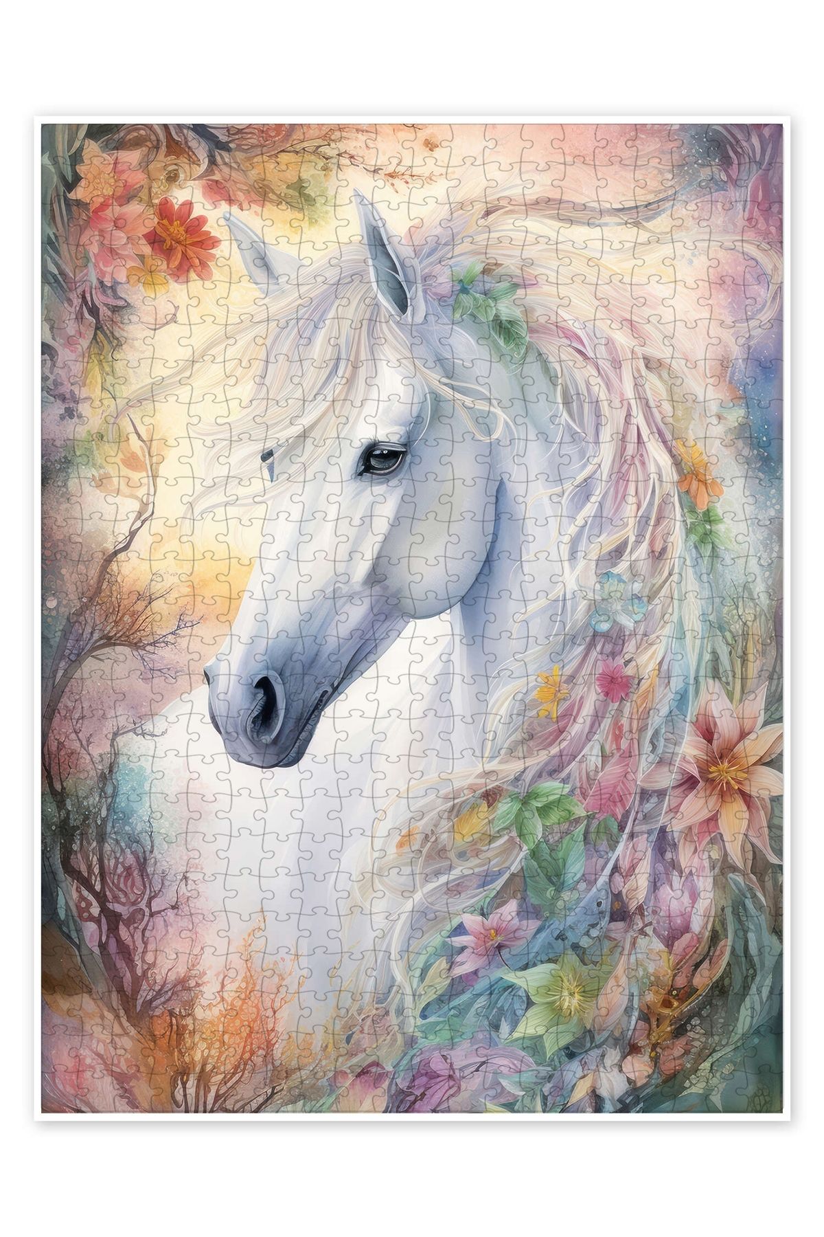 Jeronkarji Fantastik At Çiçek Yeleli 500 Parça Puzzle Yapboz Kedi Köpek Temalı Doğa ve Orman Hayvanları