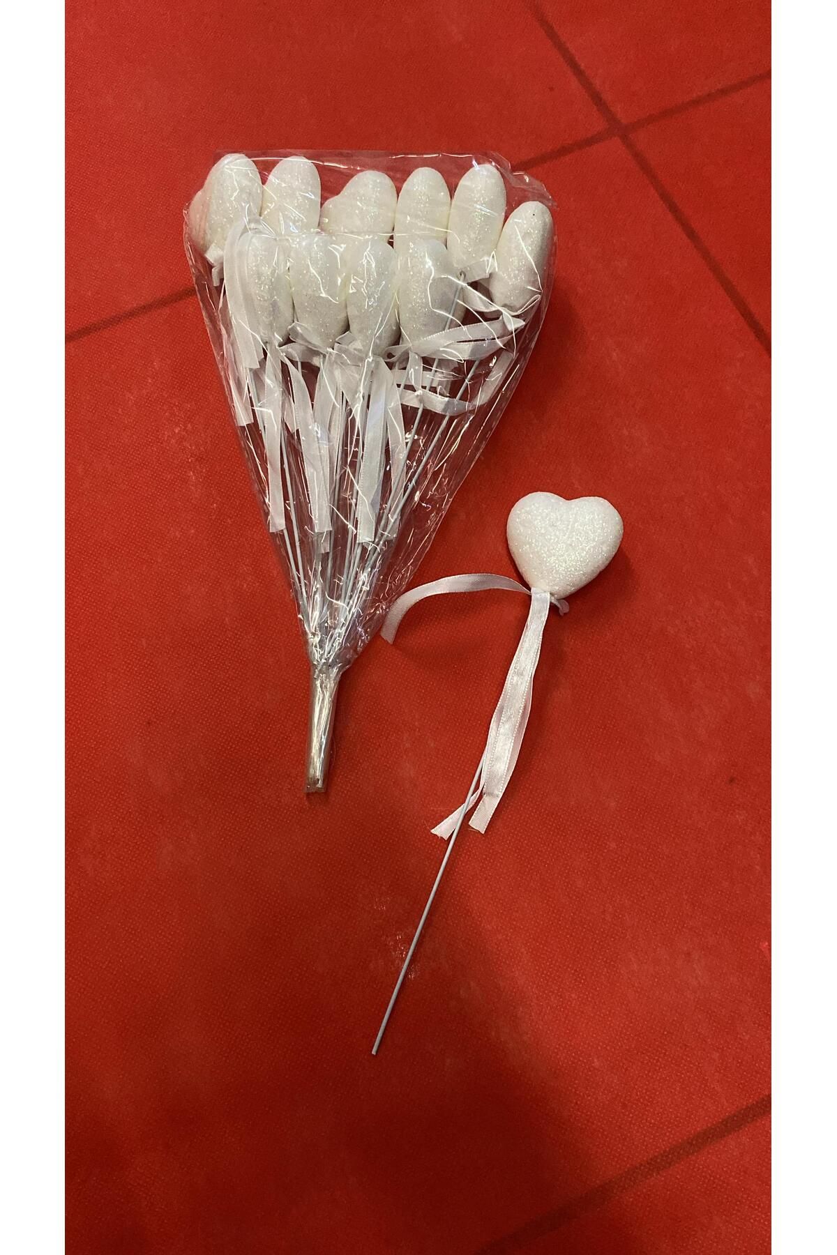 ÜÇLER ÇİÇEK Strafor Kalpli Çubuk 6 Adet Marshmallow Çubuğu 29 Cm Kalpli Süsleme Çubuğu
