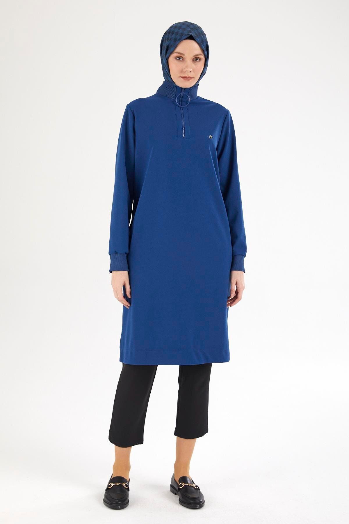 Armine TREND ARMİNE TREND Kolları ve Yakası Ribanalı Yarım Fermuarlı Tunik-Saks 25YT437