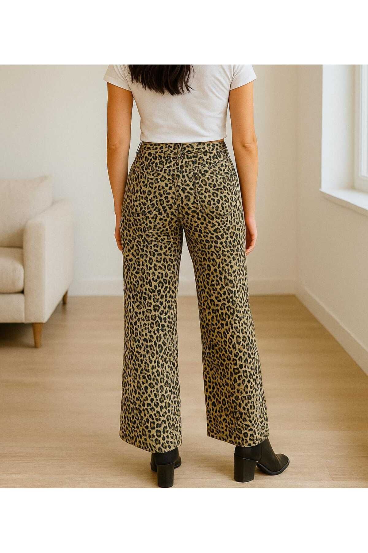 viking's line Kadın Leopar Desen Palazzo Jean