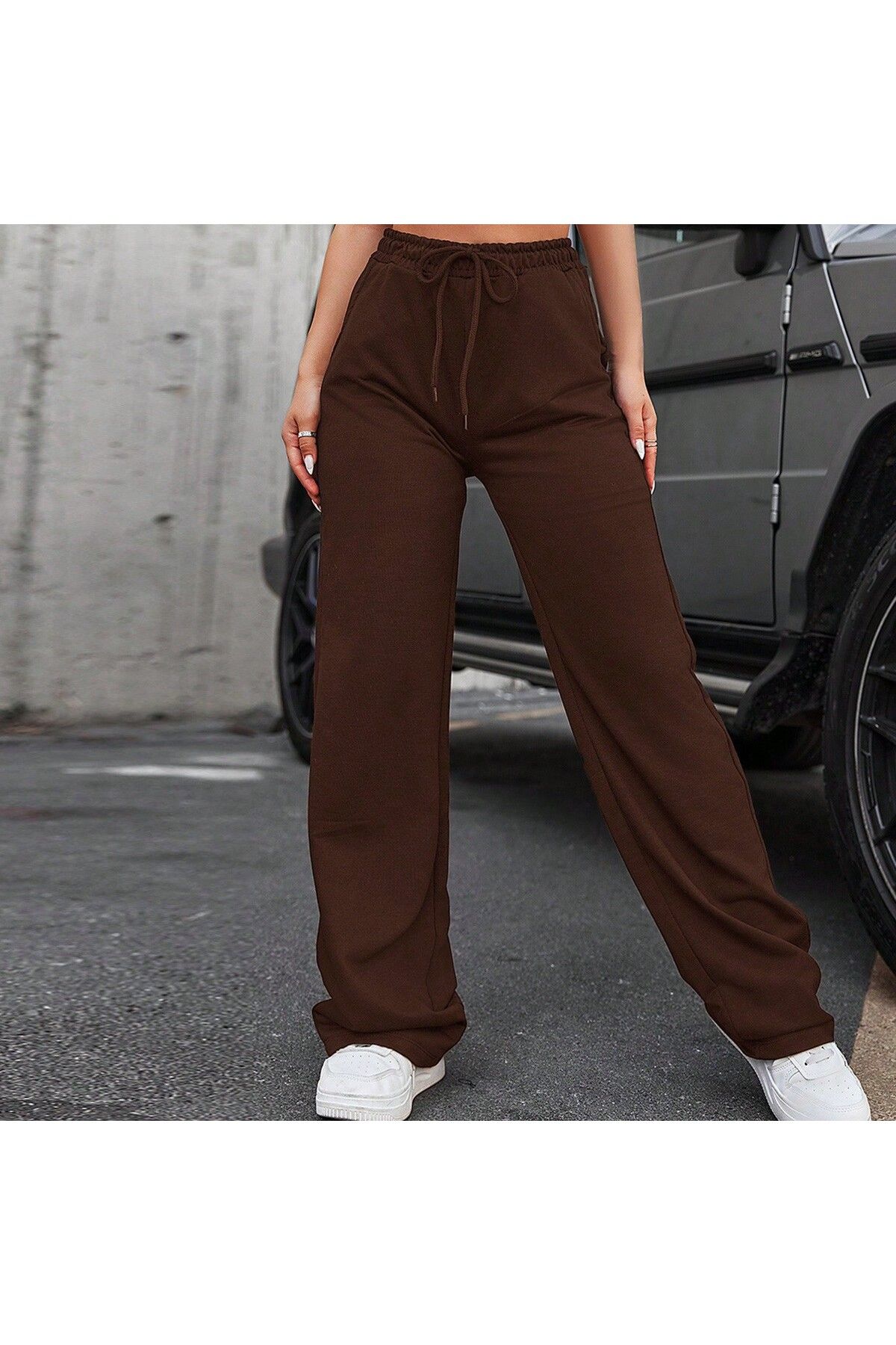 Miyalon Unısex İki İplik Beli Lastikli Oversize Bol Paça Eşofman Altı
