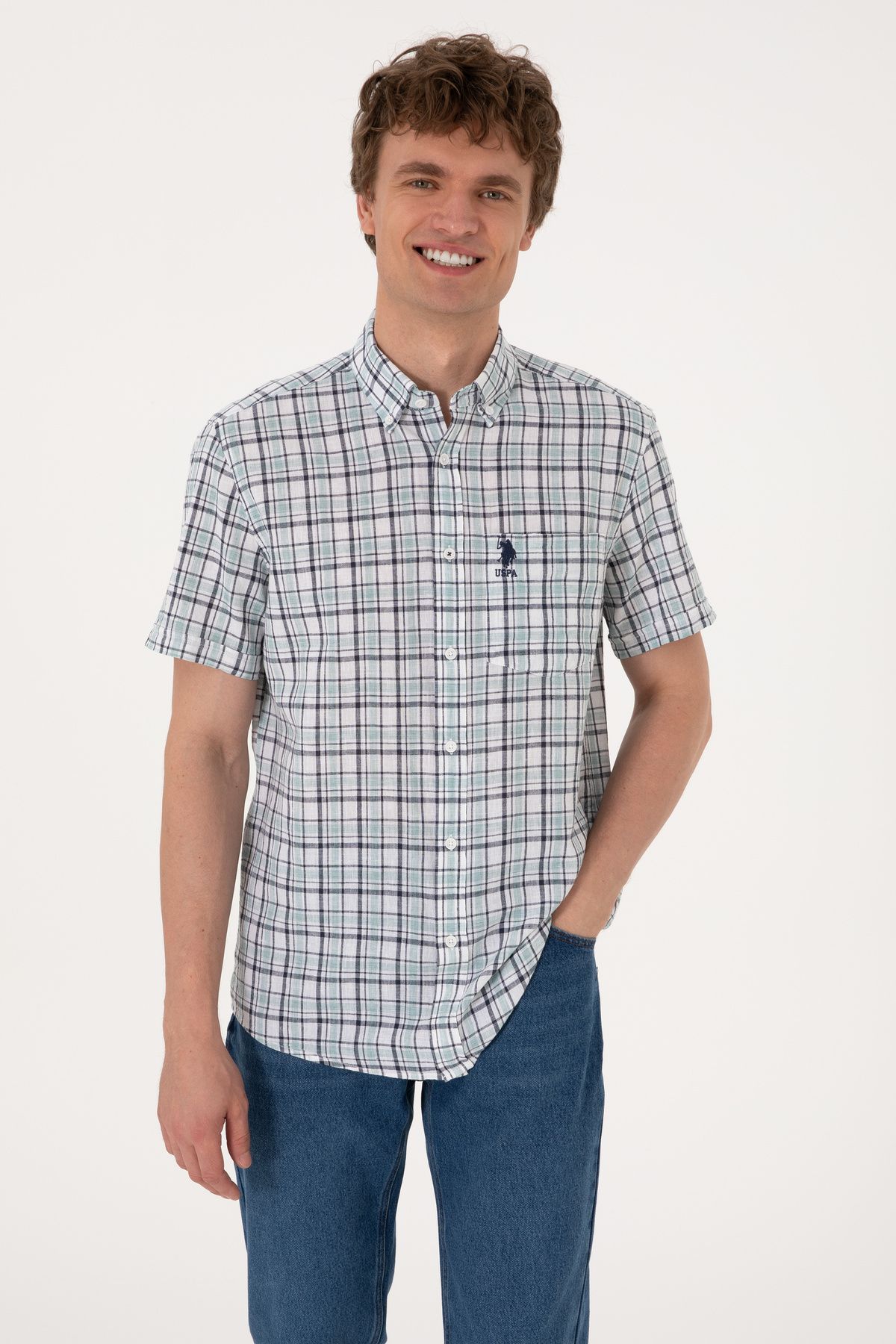 U.S. Polo Assn. Erkek Aqua Kısa Kollu Gömlek 50299615-VR007