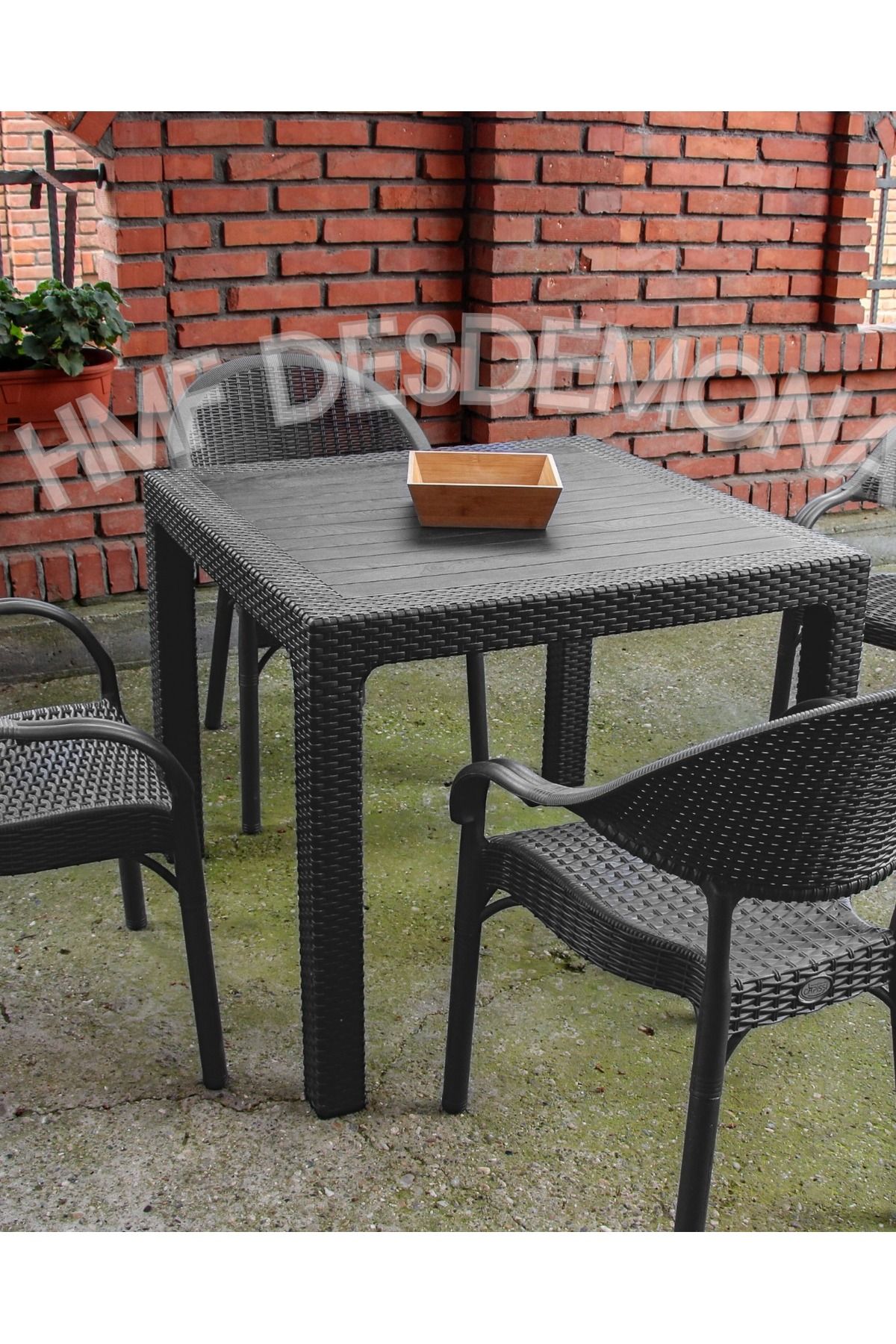 HMF DESDEMONA Bambu Rattan Plastik Sandalye ve Masa Set 4+1