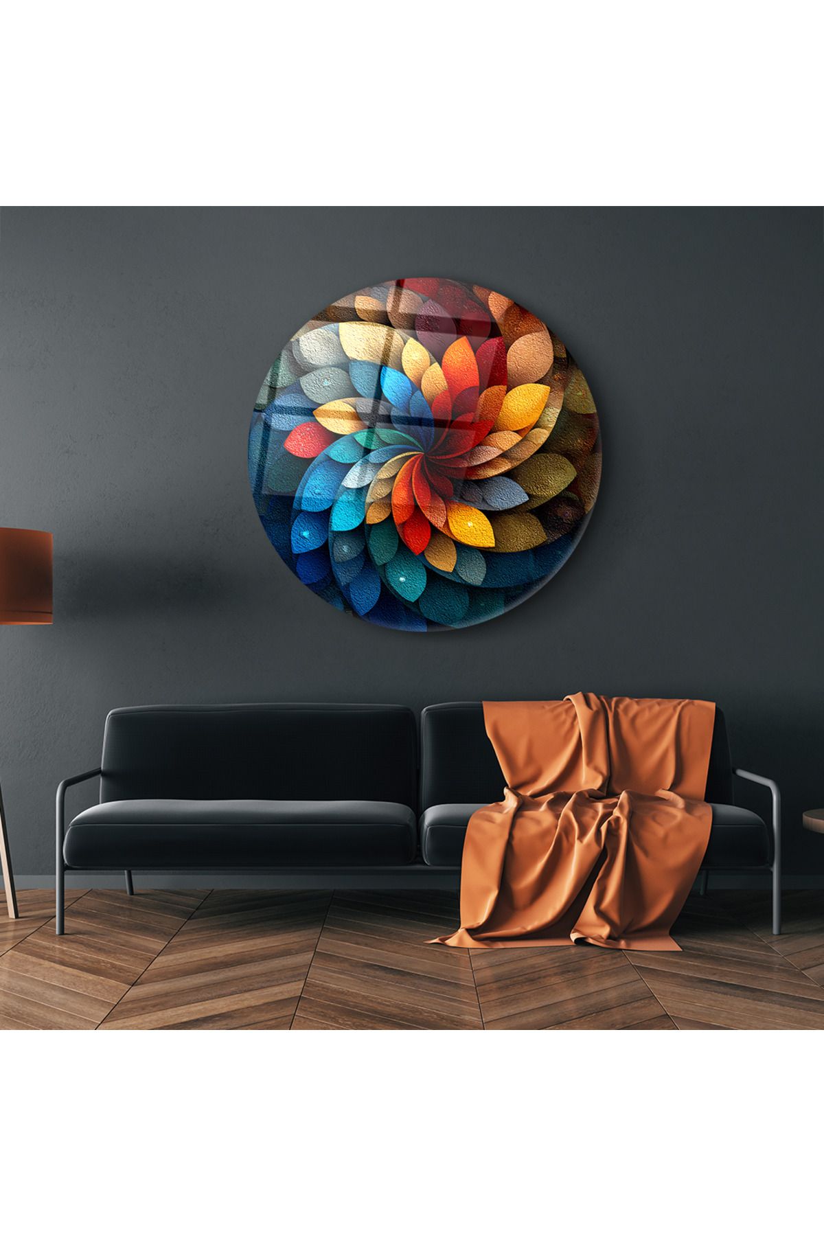PoyKilArt Cam Tablo - Geometrik Yapraklar - Duvar dekorasyonu - Ofis dekorasyonu - Duvar tablosu - YV