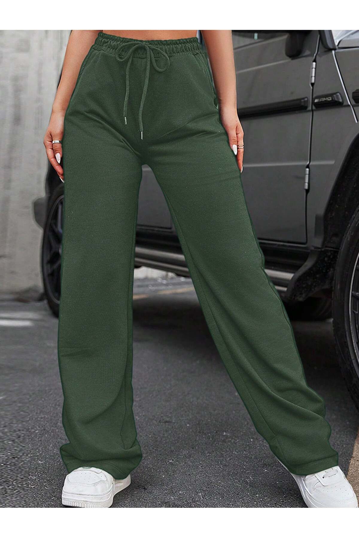Miyalon Unısex İki İplik Beli Lastikli Oversize Bol Paça Eşofman Altı
