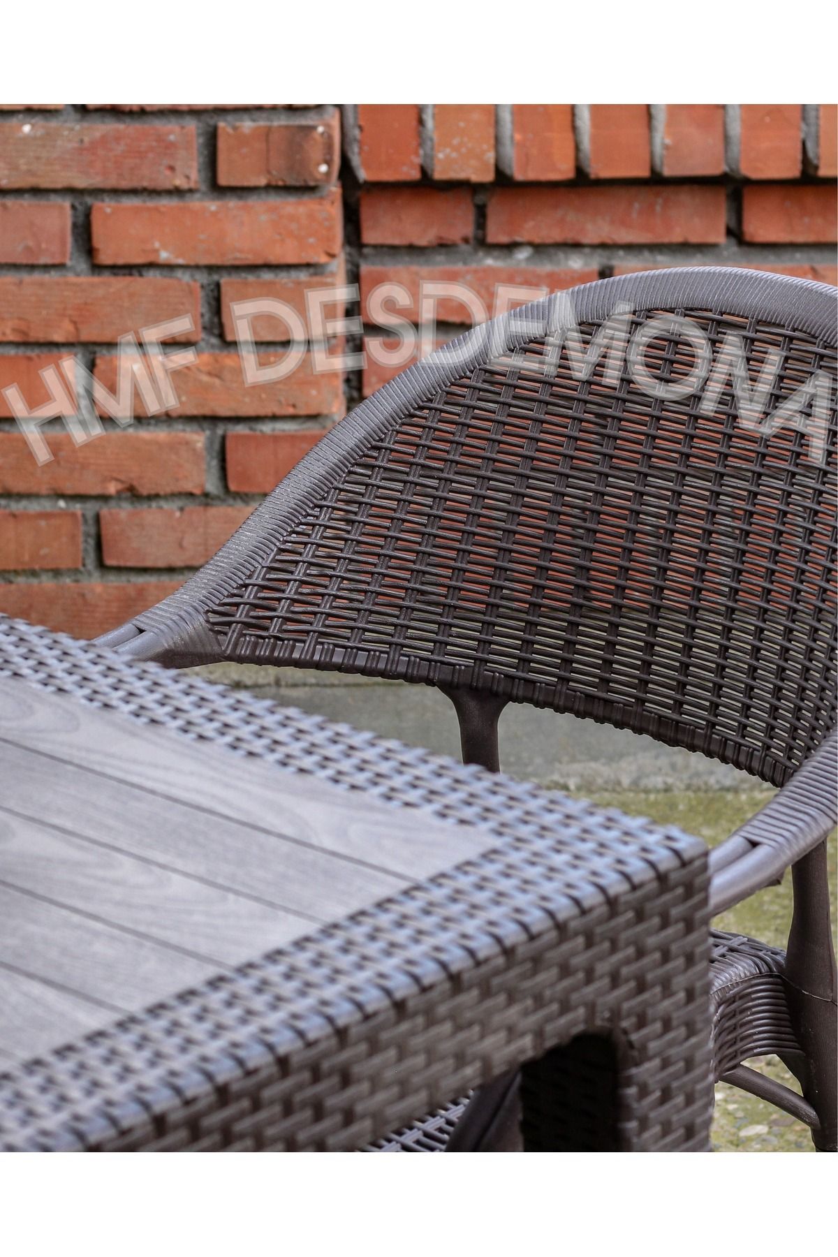 HMF DESDEMONA Bambu Rattan Plastik Sandalye ve Masa Set 4+1