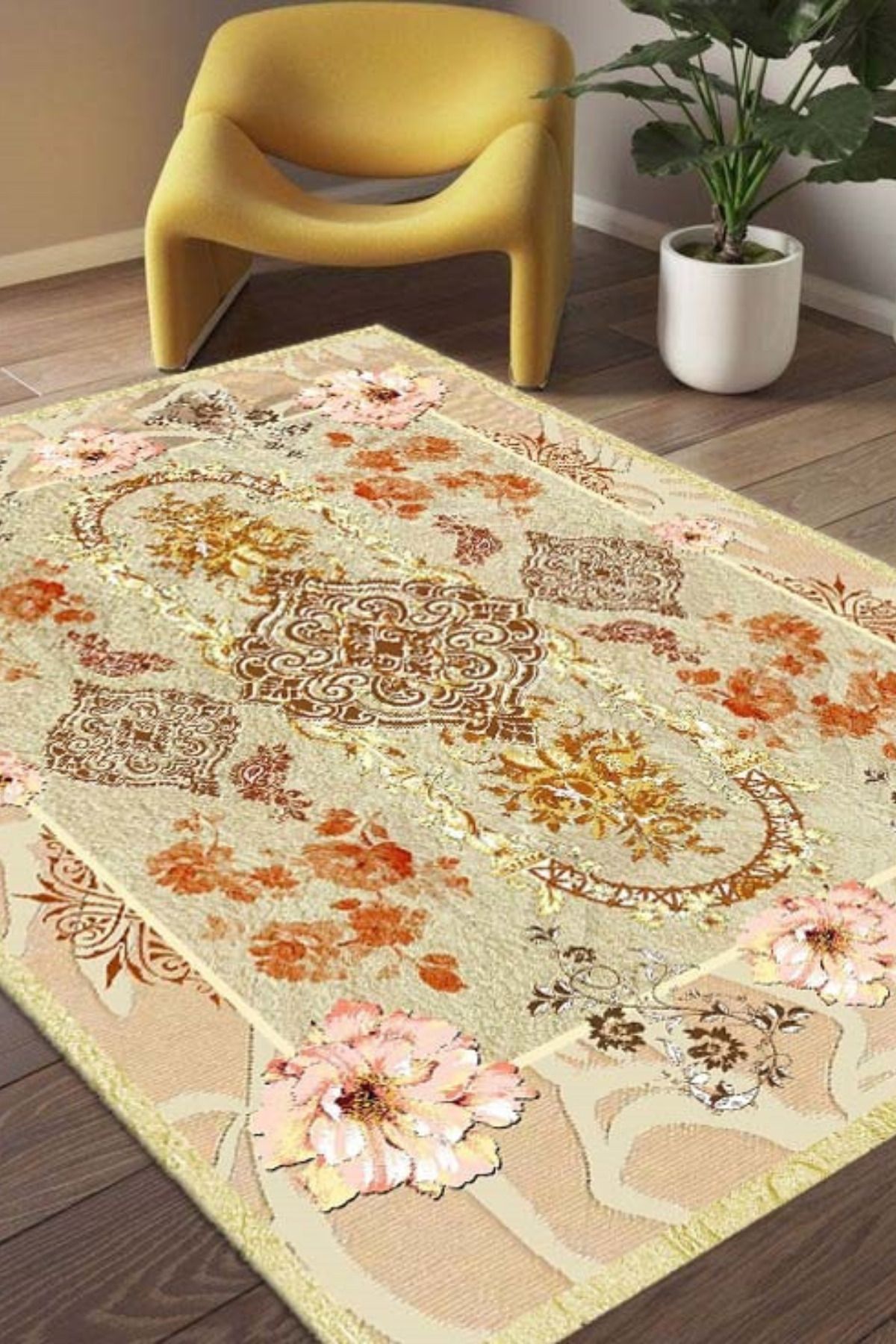 DERAS HOME Dijital Baskı Yıkanabilir Kaymaz Taban Salon Halısı Yolluk