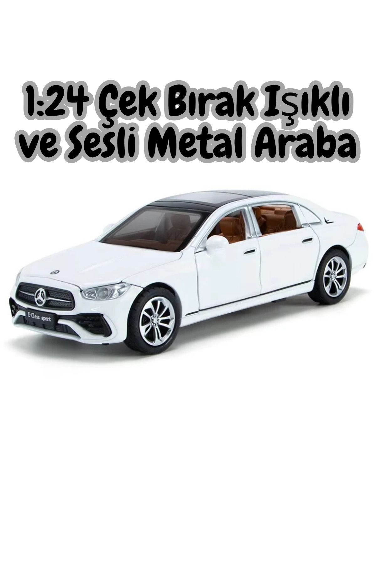 welcomein Metal Mercedes Çek Bırak Sesli ve Işıklı Model Araba Beyaz Işıklı 1:24 Ebat