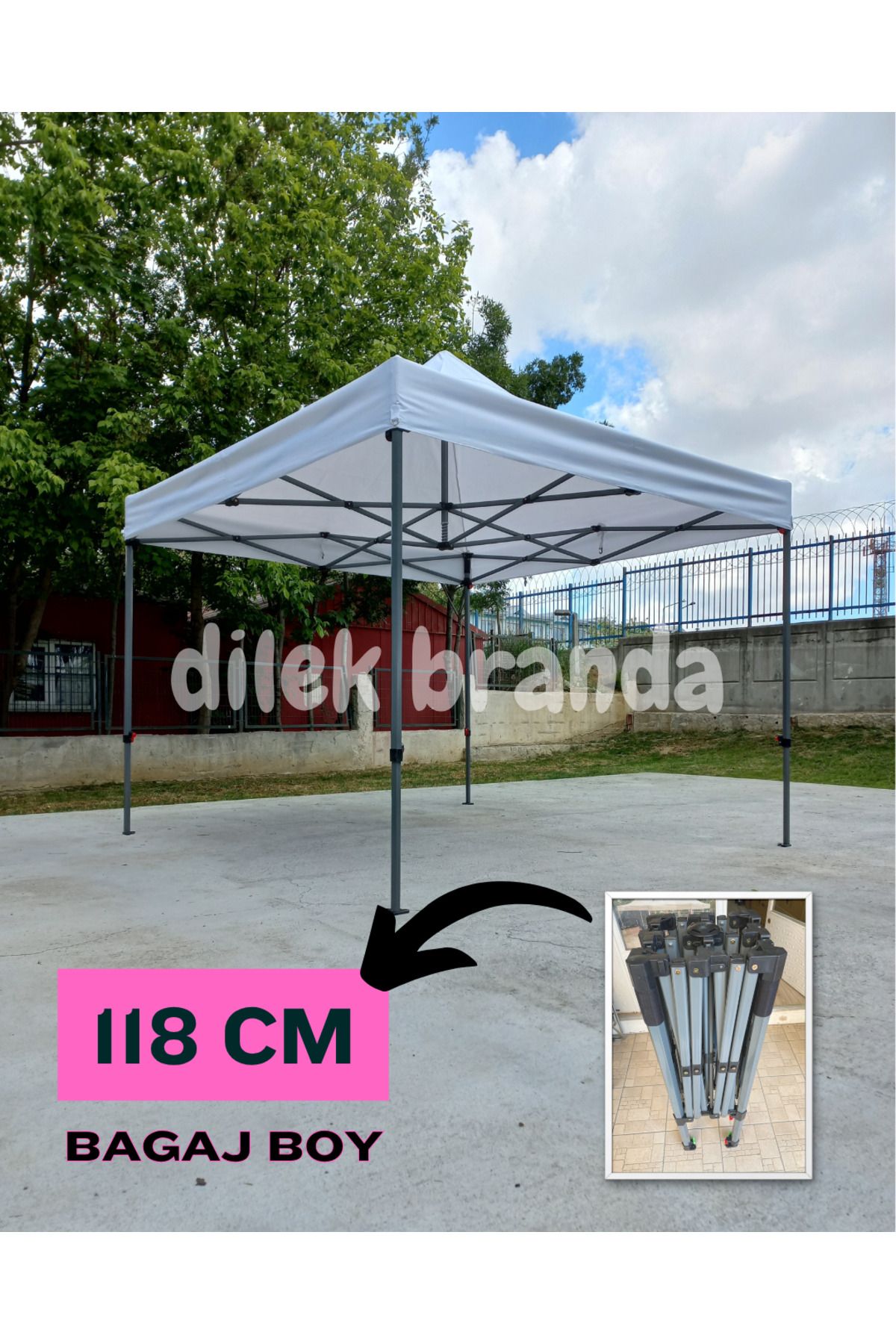 Dilek Branda BAGAJ BOY 3x3 Premium 40'lık Altıgen Demirli Katlanır Çardak (118cm)