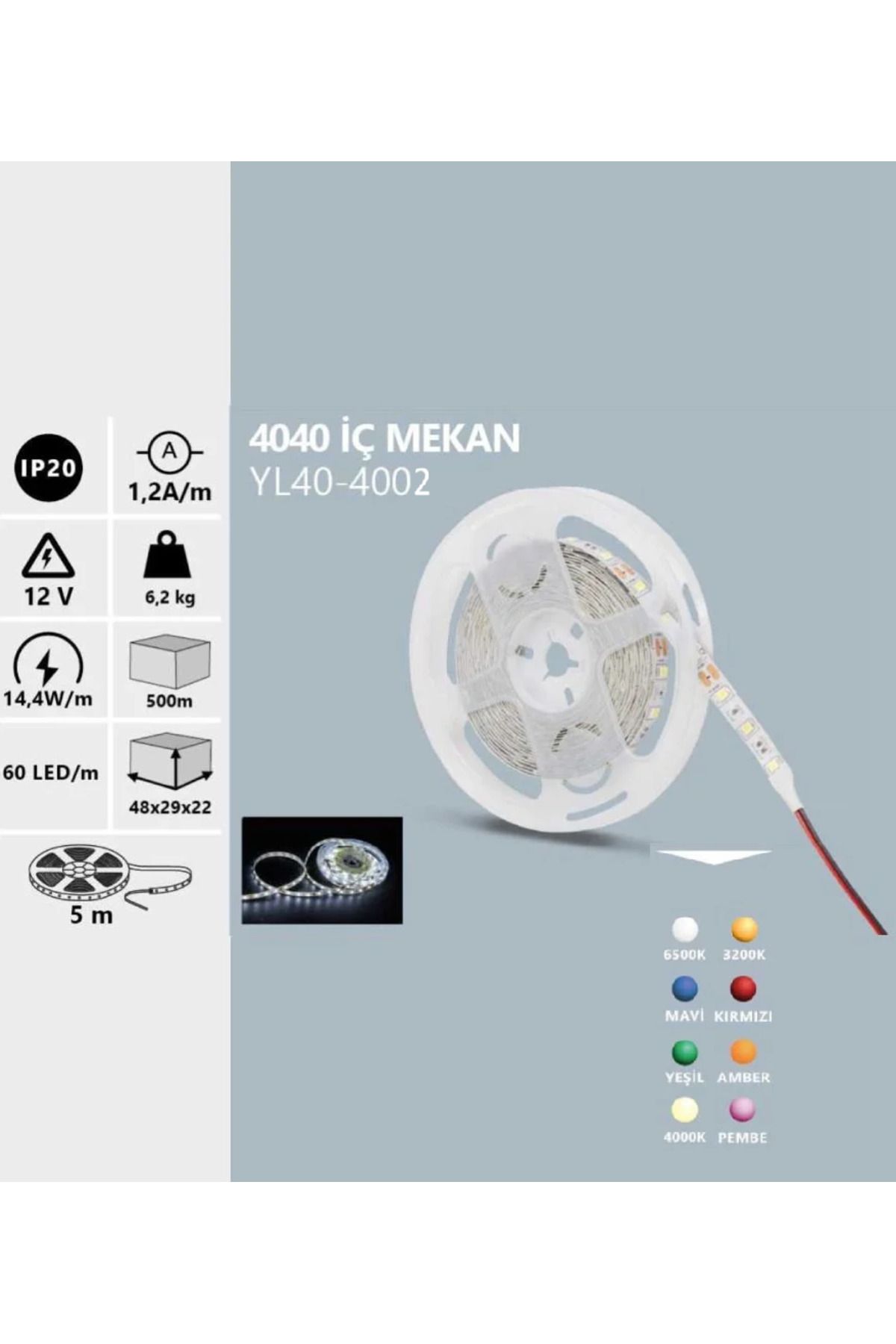 Noas 3 ÇİP İÇ MEKAN ŞERİT LED 3200K ( 12V - 8W/MT )
