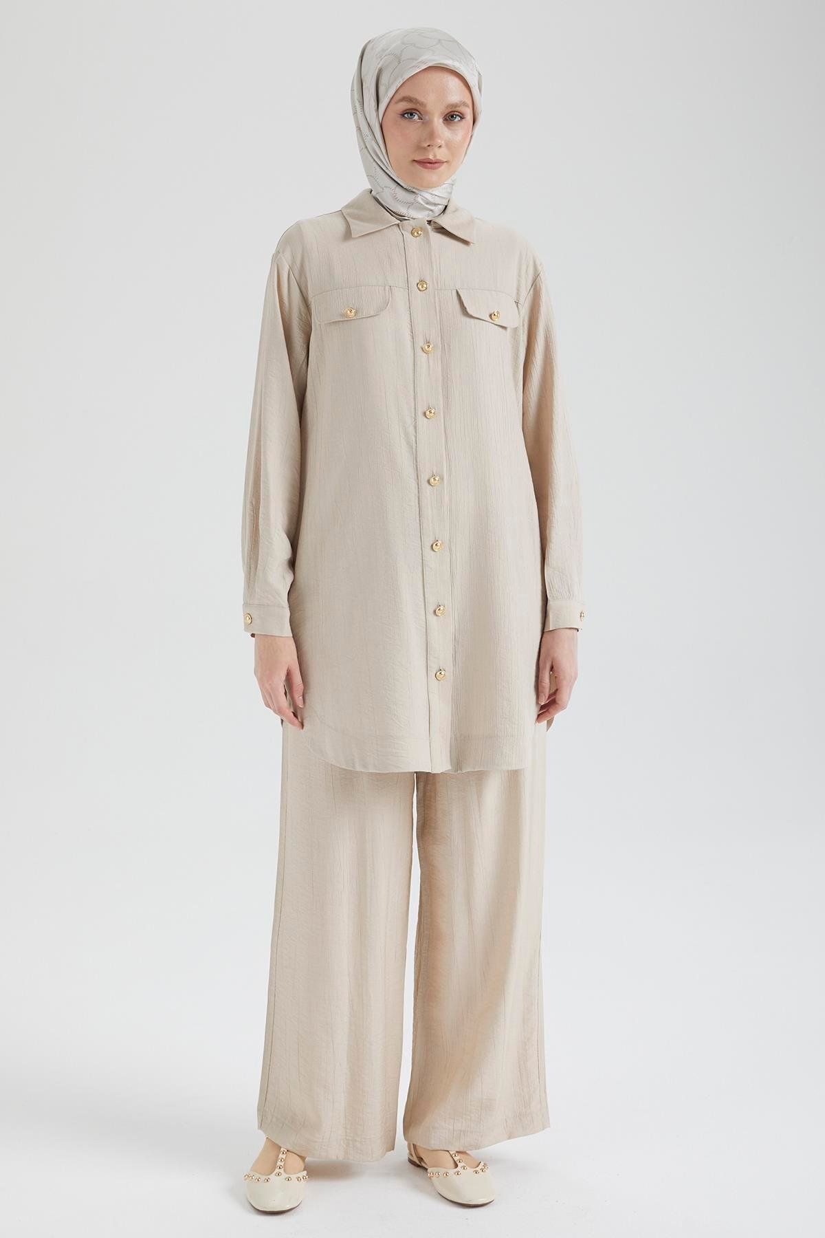 Armine TREND ARMİNE TREND Cep Detaylı Düğmeli Tunik-Taş 25YT4145
