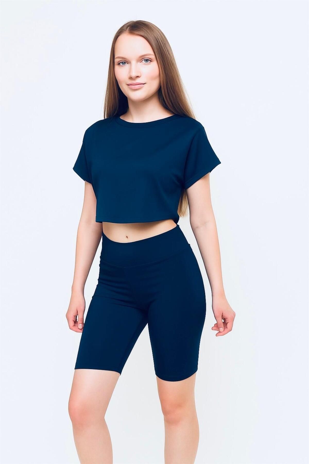 OPENDO Yarasa Kol Bisiklet Yaka Crop T-Shirt