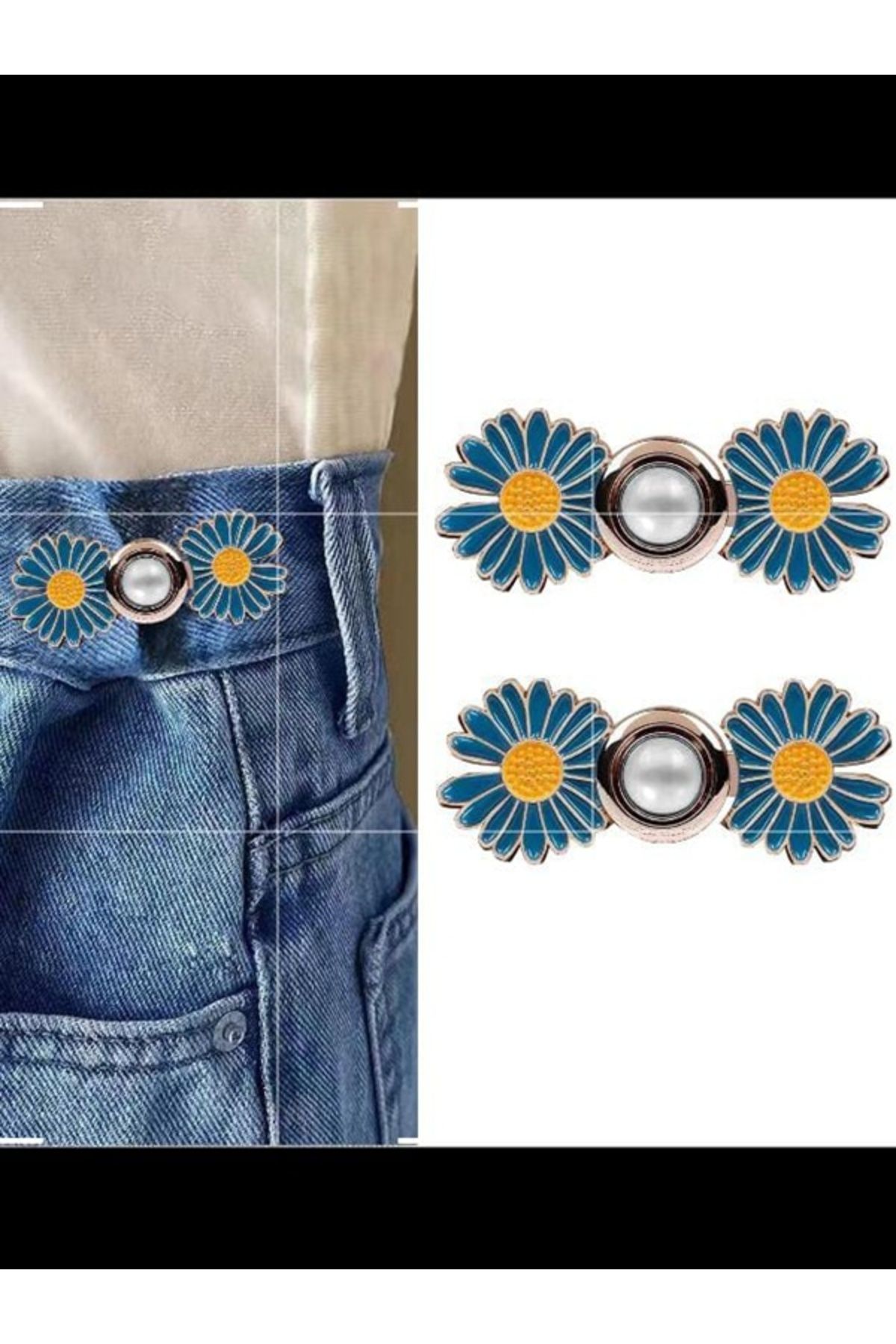 Shisa Jewel 1 çift (Bir tarafta ayarlanabilir pantolon)Bel düğme Mavi papatya,ayarla kot pantolon için uygun(77)