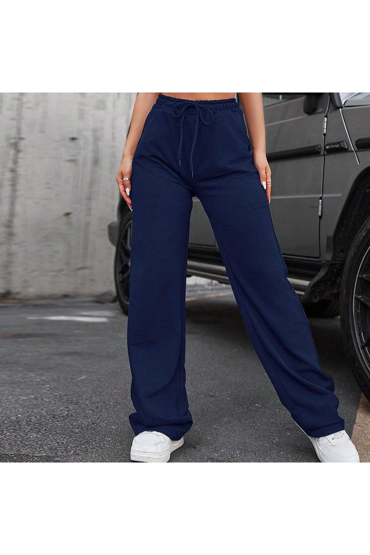 Miyalon Unısex İki İplik Beli Lastikli Oversize Bol Paça Eşofman Altı