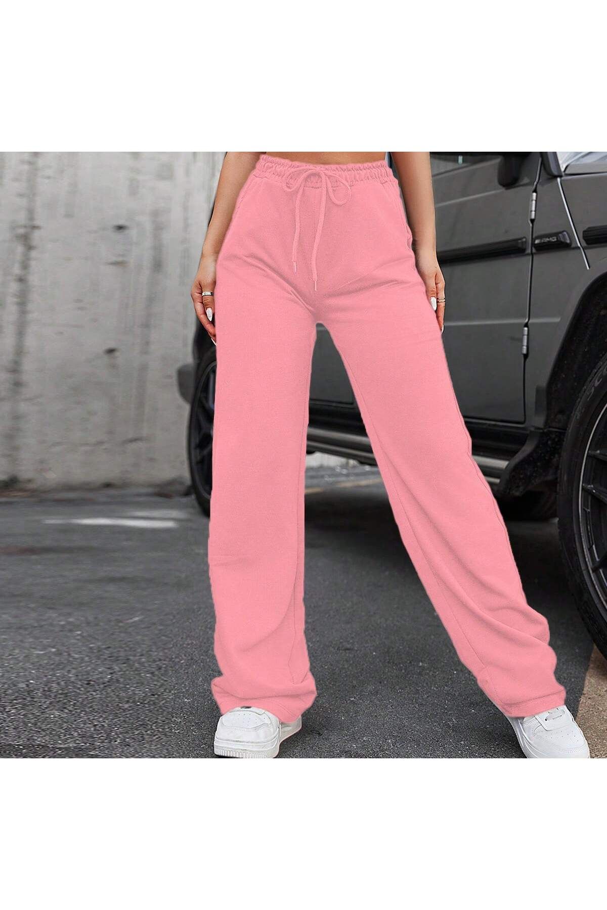Miyalon Unısex İki İplik Beli Lastikli Oversize Bol Paça Eşofman Altı