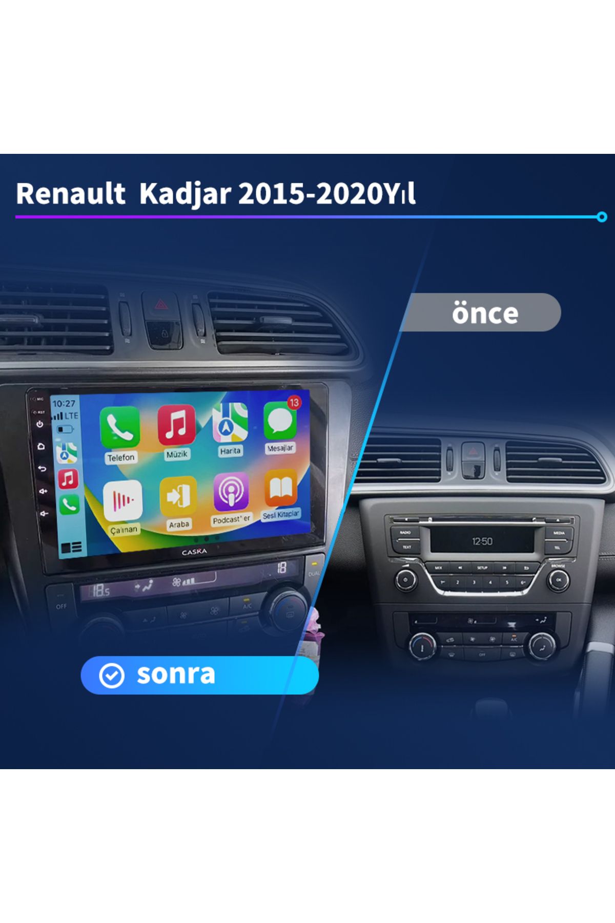 coni Renault Kadjar 2015-2020Yıl uyumlu 4GB Ram 32GB Rom Multimedya Kablosuz Carplay Navigasyon kamera