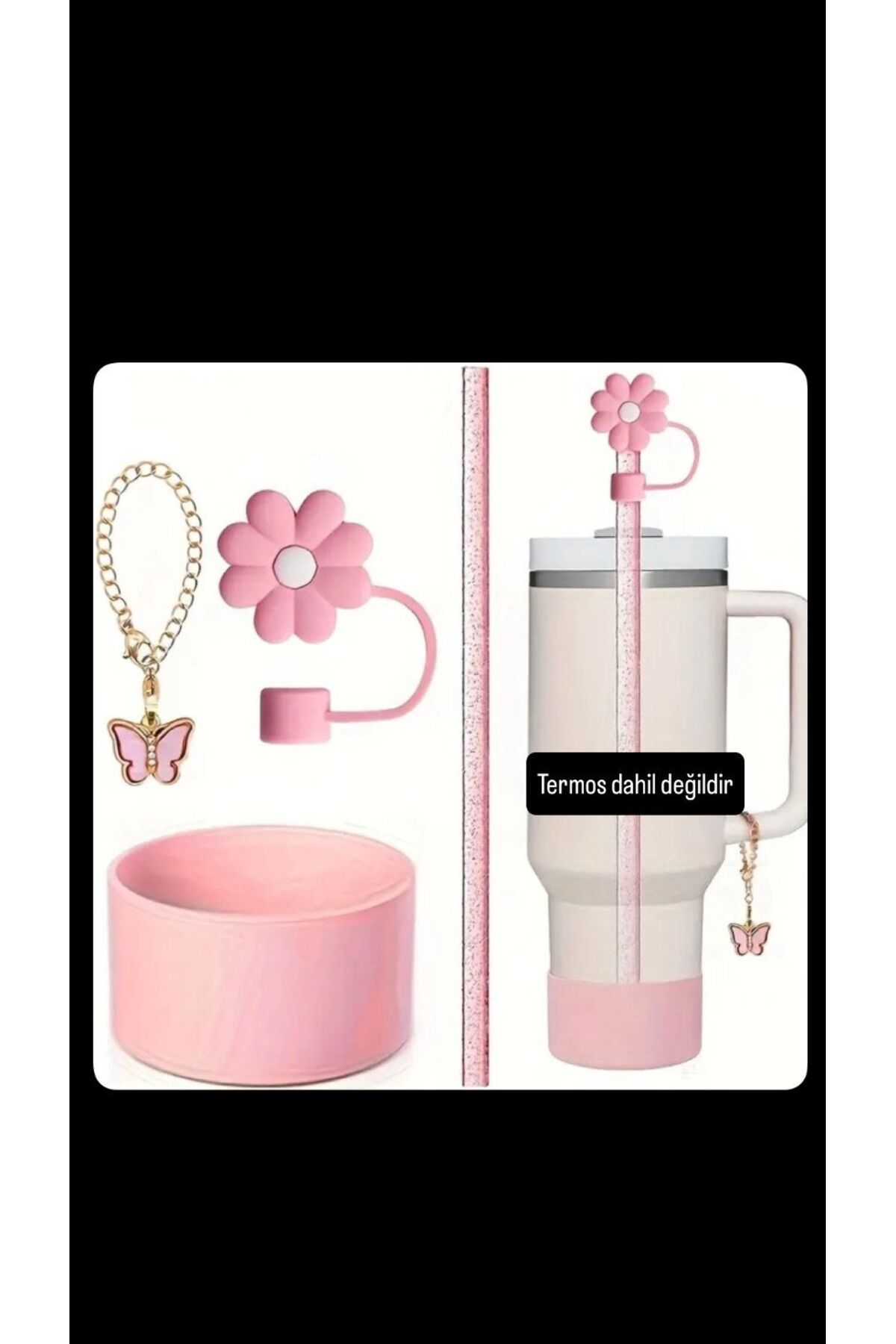 MOD10 Quencher 30 - 40 Oz Pipetli Termos 4 lü Aksesuar Seti Silikon Taban Koruyucu, Pipet Kapağı, Charm